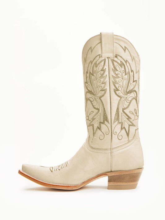Beige Snip-Toe Vivid Bird Embroidery Mid Calf Cowgirl Boots