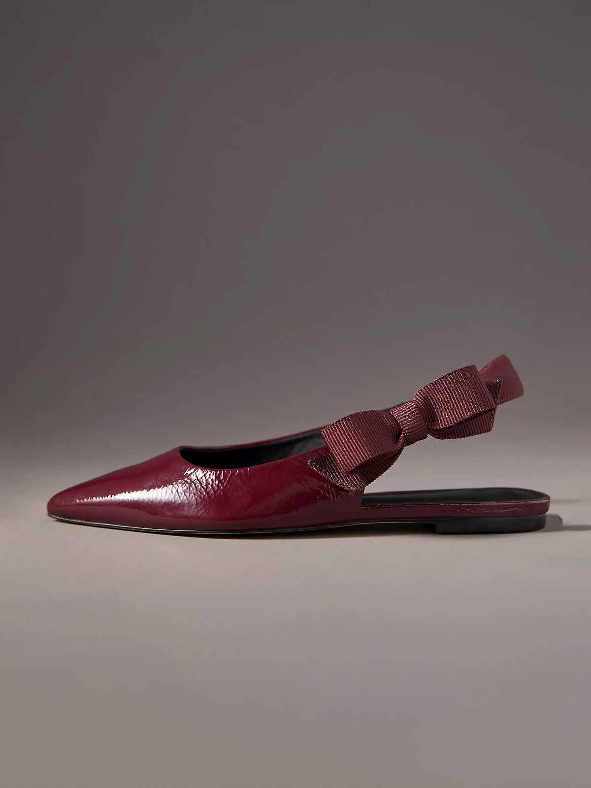 Patent Wine Red Pointed-Toe Side-Bow Slingback Flats