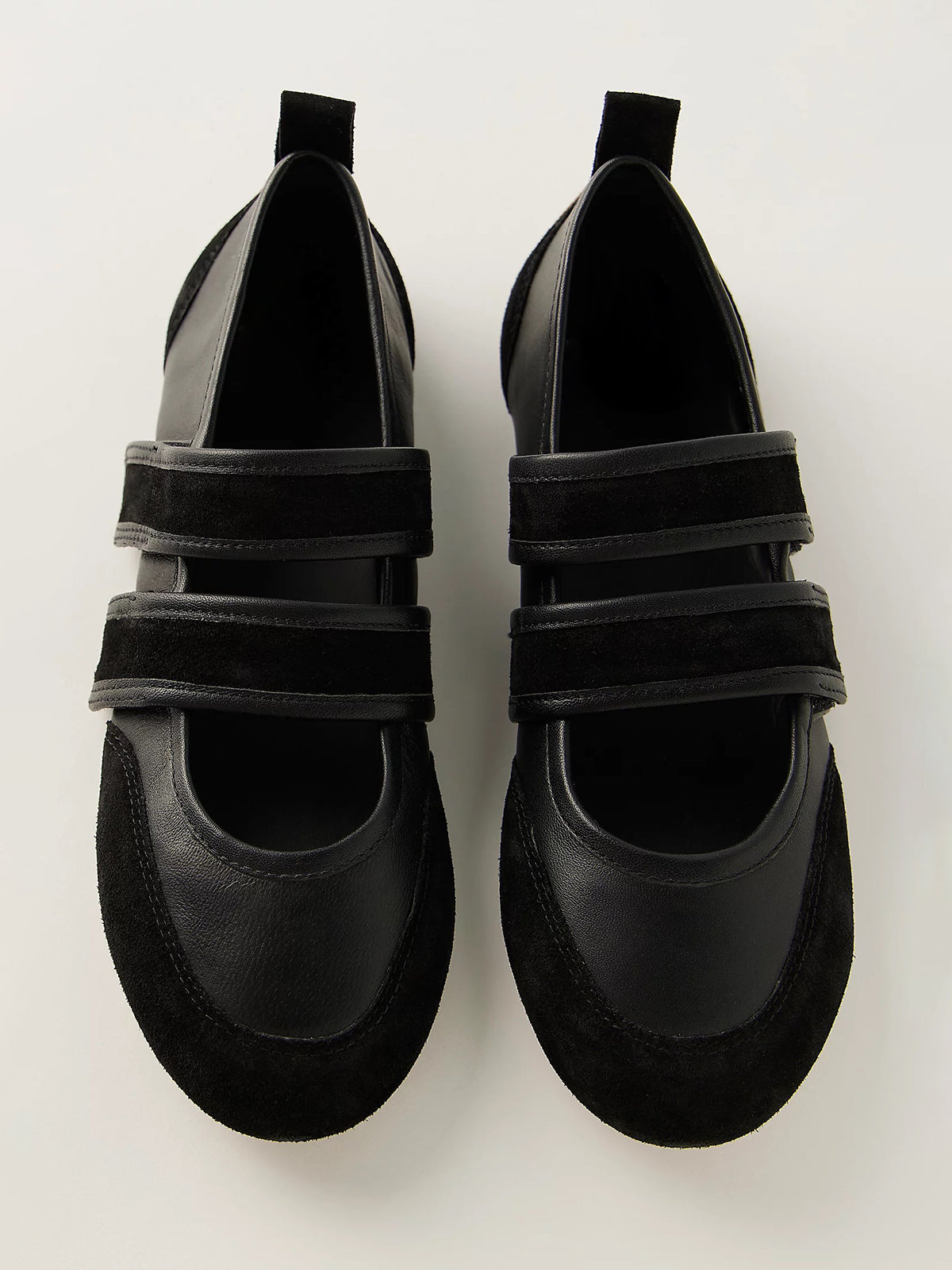 Black Cow Leather And Cow Suede Round-Toe Double Middle Straps Sneakers