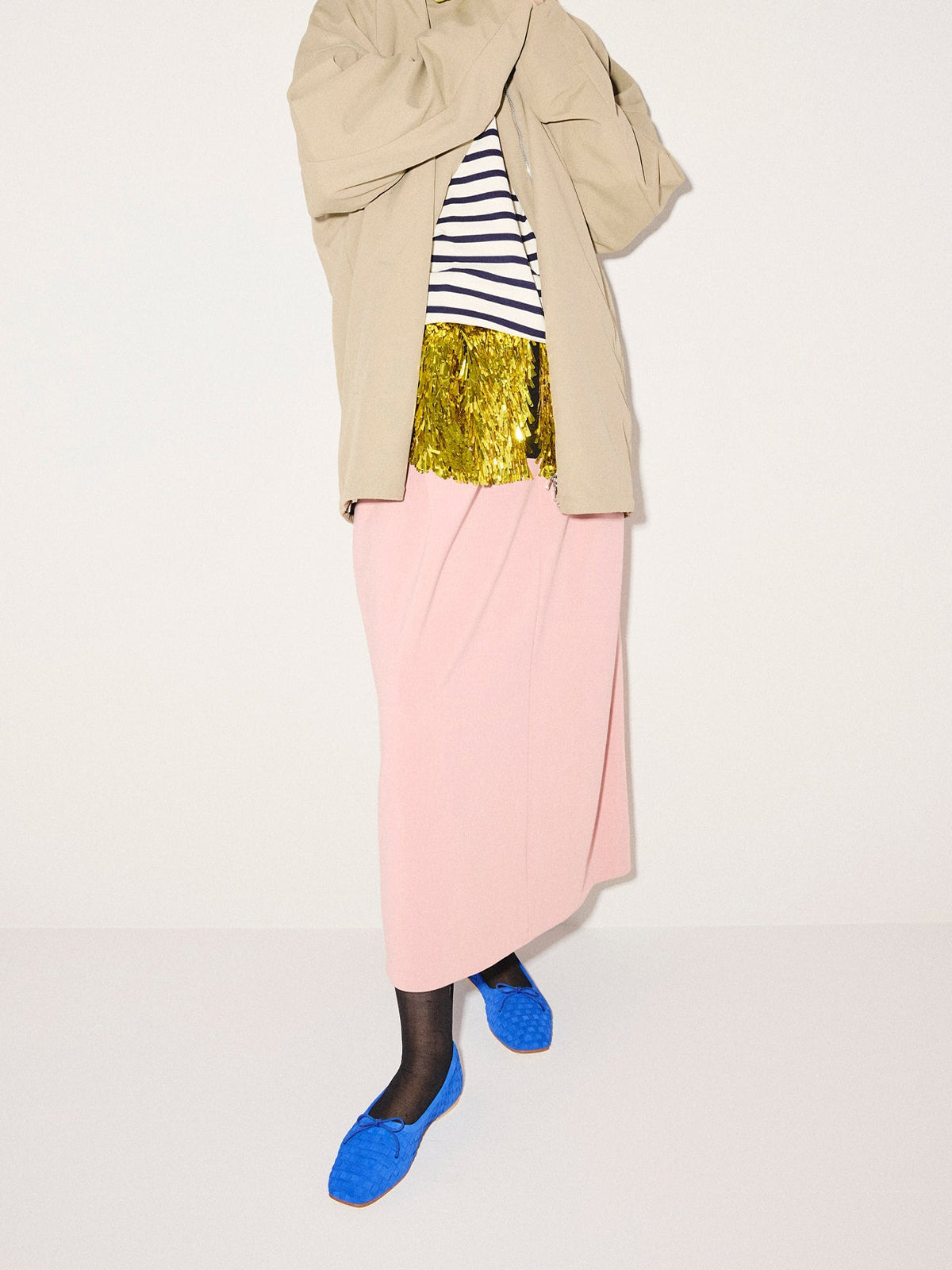 Dark Blue Faux Suede Woven Square-Toe Front Bow Ballet Flats