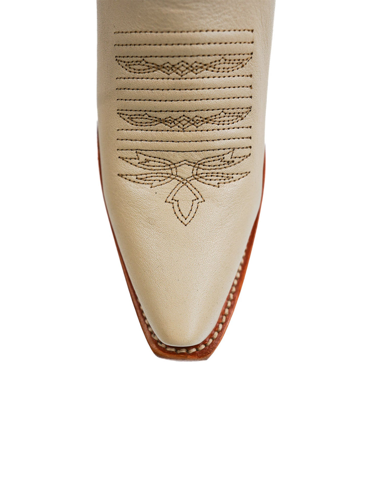 Western Snip-Toe Embroidery Half-Zip Mid Calf Cowgirl Boots - Bone