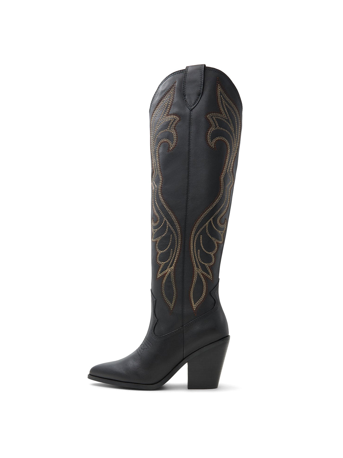 Black Pointed-Toe Embroidery Classic Half-Zip Knee High Cowgirl Boots