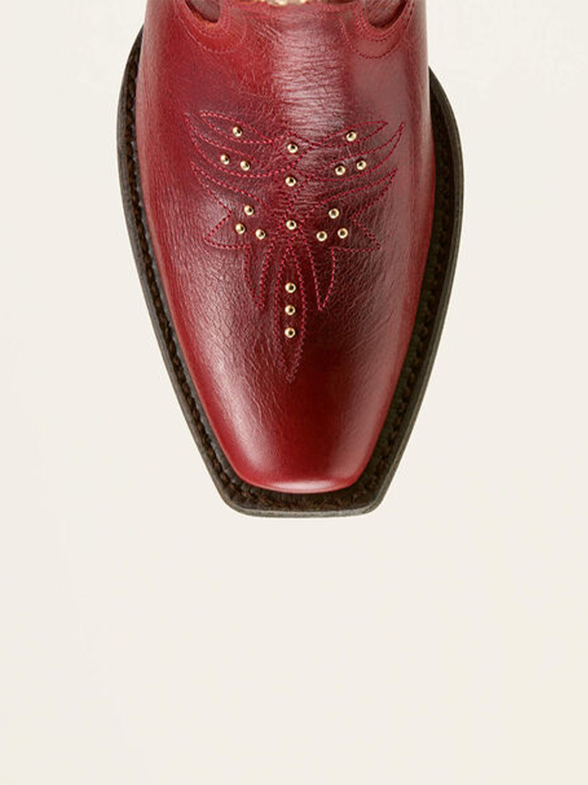 Dark Red Square-Toe Stitch And Studs Chic Mid Calf Cowgirl Boots