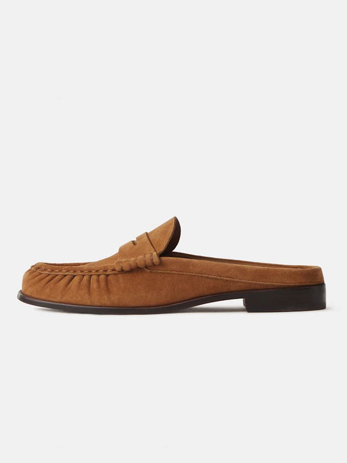 Brown Faux Suede Round-Toe Chic Slip-On Mules Flats