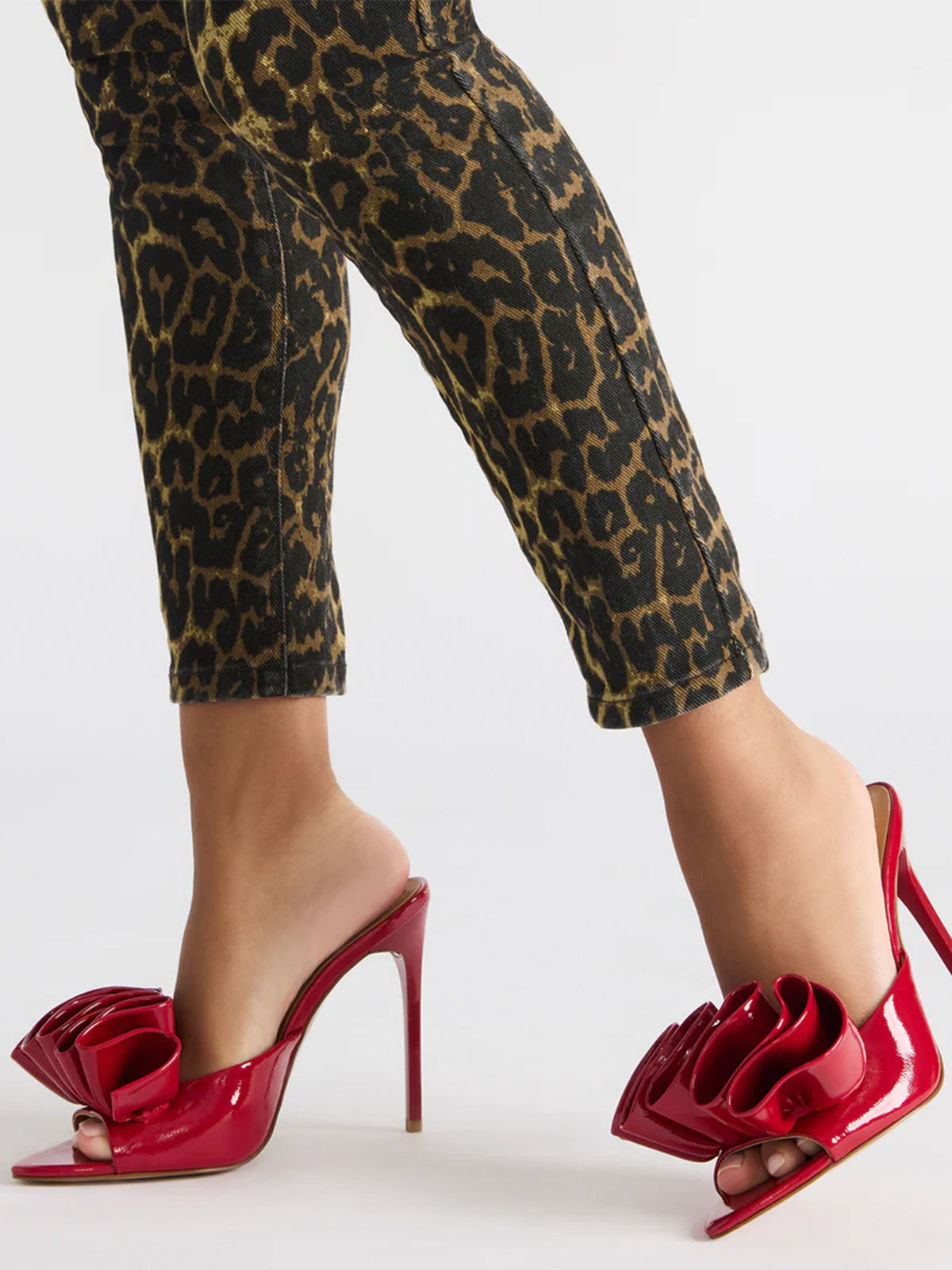 Pointed-Toe Slip-On Ruffle High Heels - Patent Red