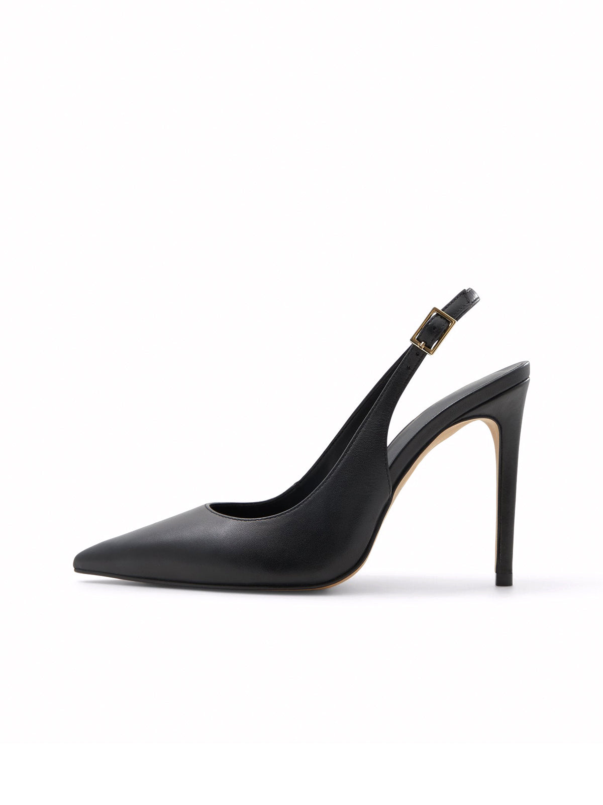 Black Pointed-Toe Classic Buckle Slingback High Heels