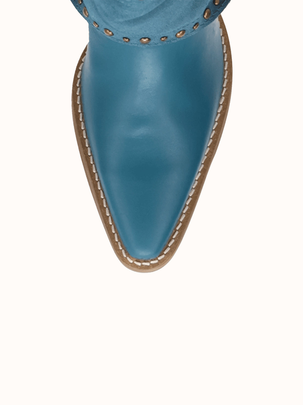 Blue Snip-Toe Faux Suede Fold-Over With Studs Wide Calf Knee High Cowgirl Boots