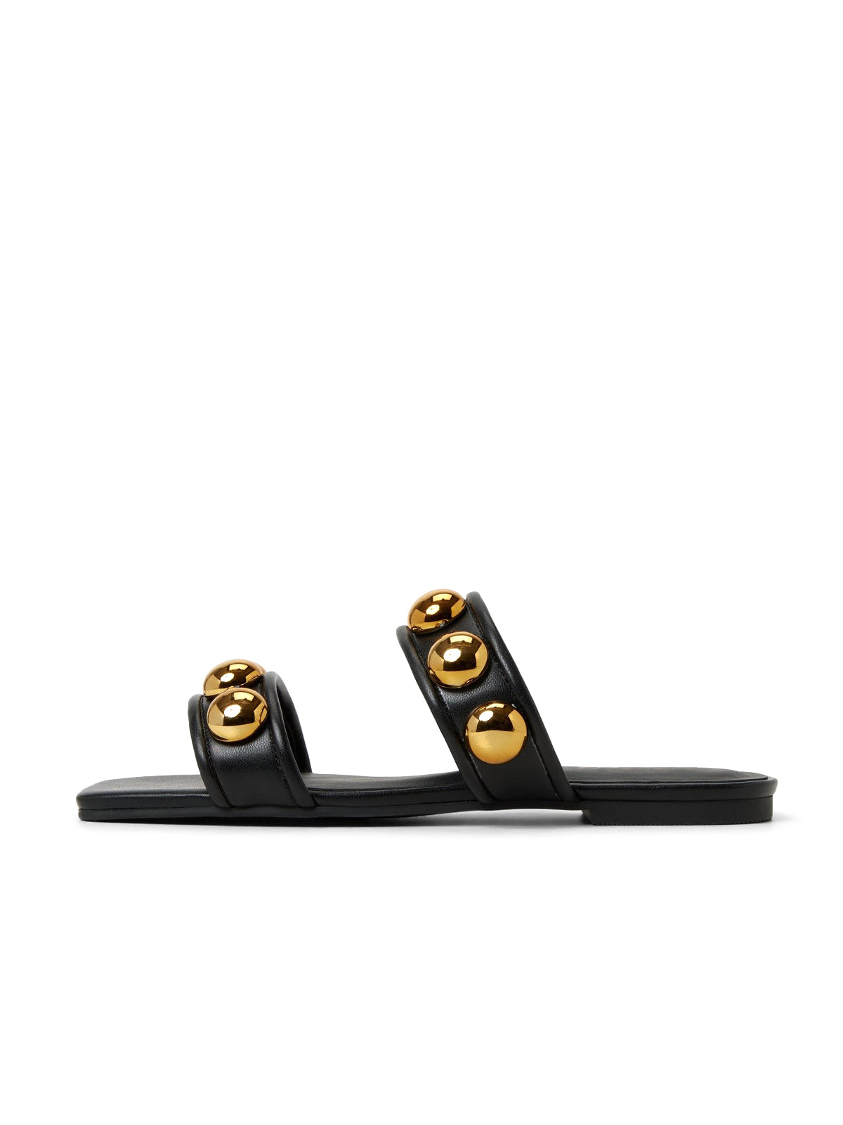 Black Square-Toe Double Straps With Studs Flats