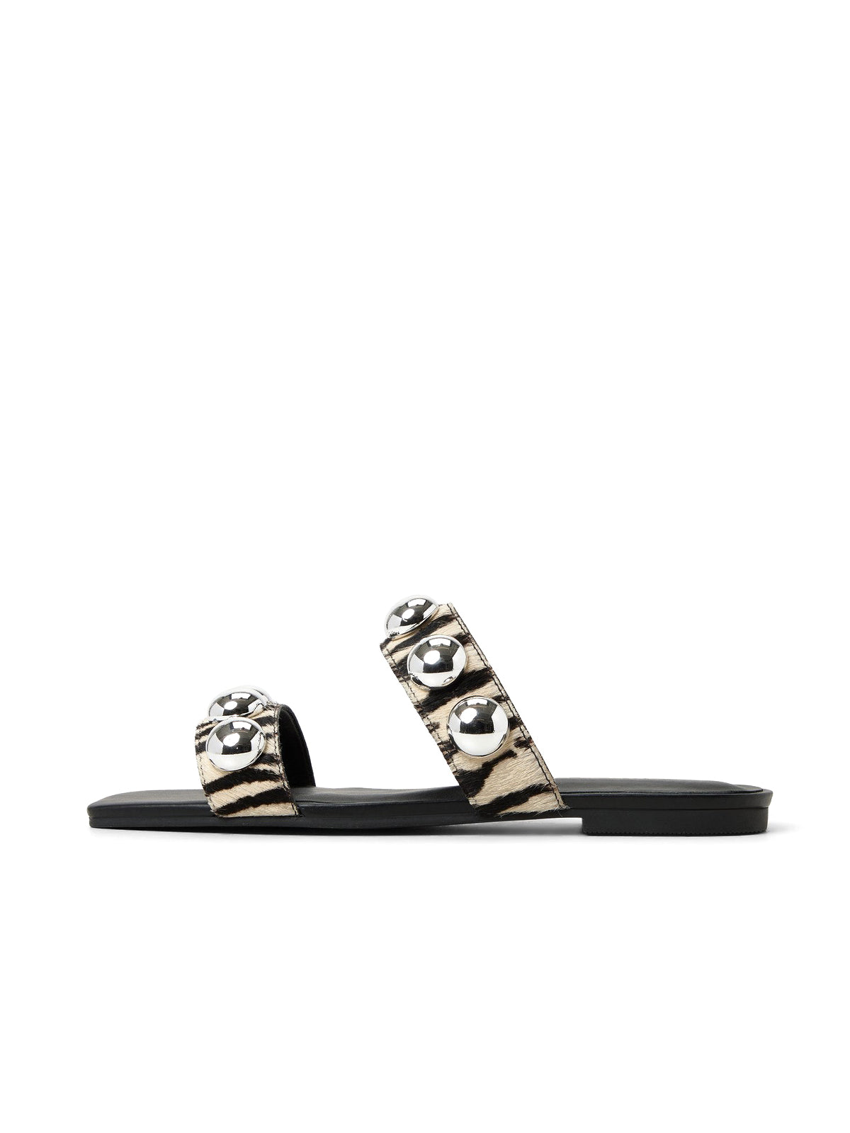 Zebra Square-Toe Double Straps With Studs Flats