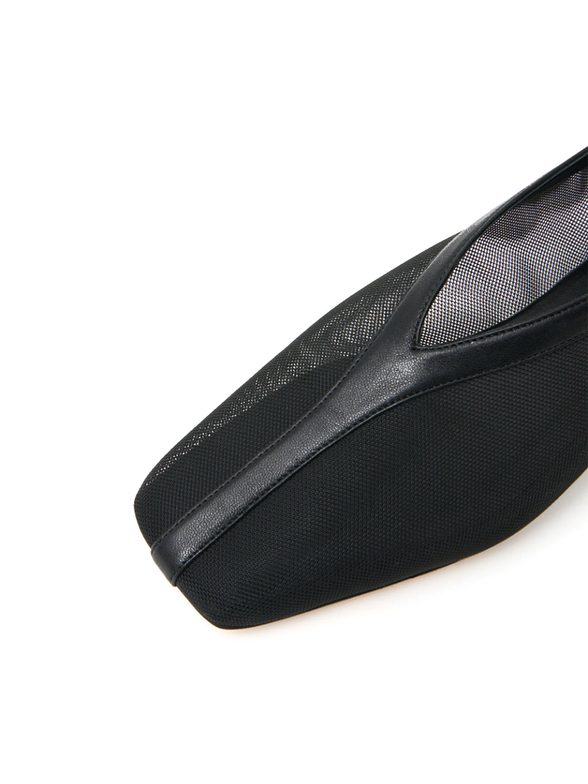Black Mesh Square-Toe V-Cut Vamp Ballet Flats