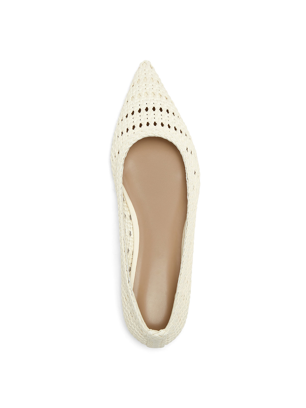 Ivory Woven Vegan Leather Pointed-Toe Slip-On Chic Flats