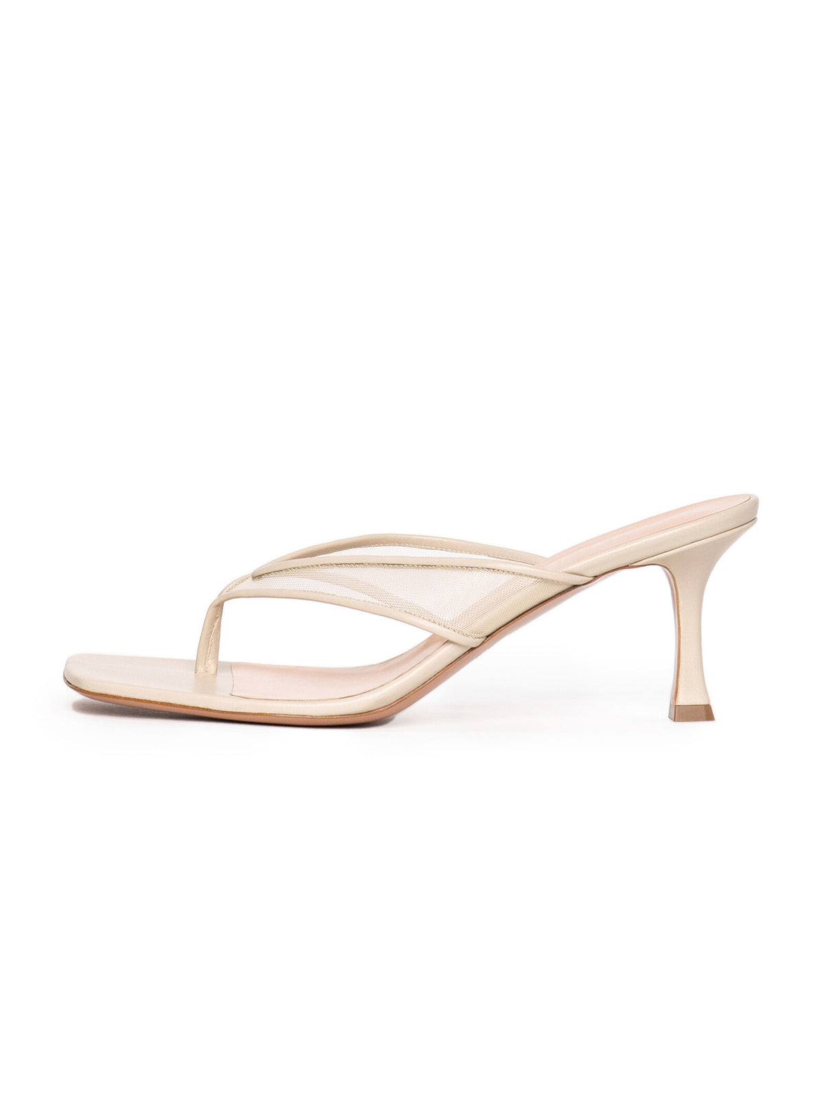 Bone Vegan Leather And Mesh Square-Toe Flip-Flops Kitten Heels