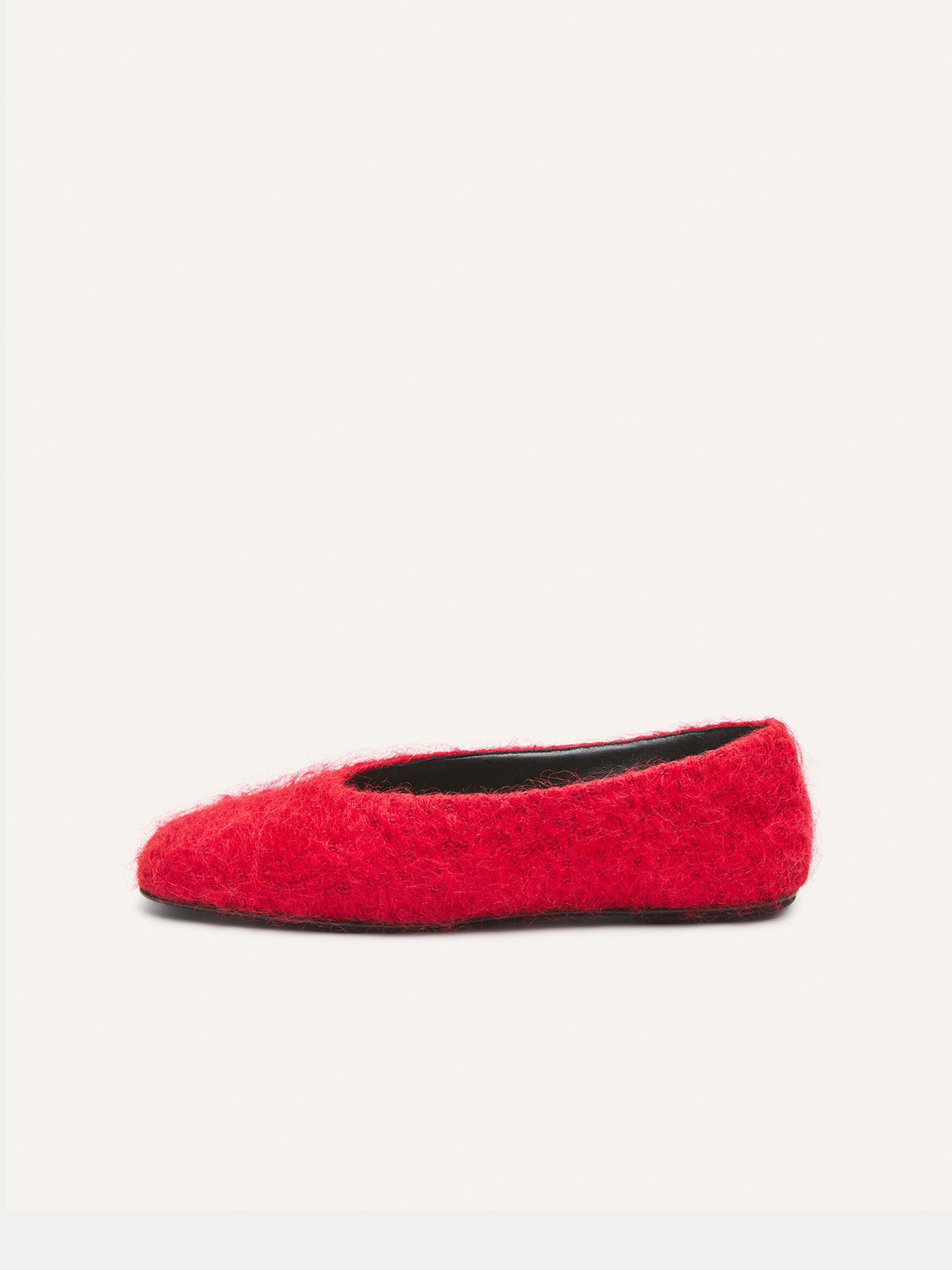 Red Plush Square-Toe Classic Ballet Flats