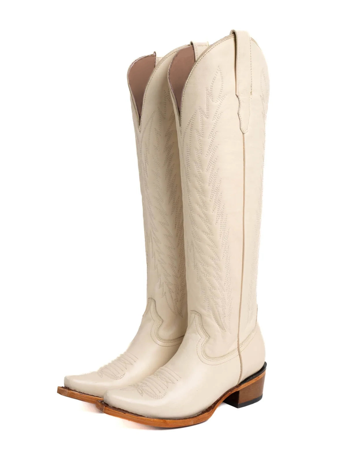Ivory Snip-Toe Embroidery Tall Half-Zip Knee High Cowgirl Boots