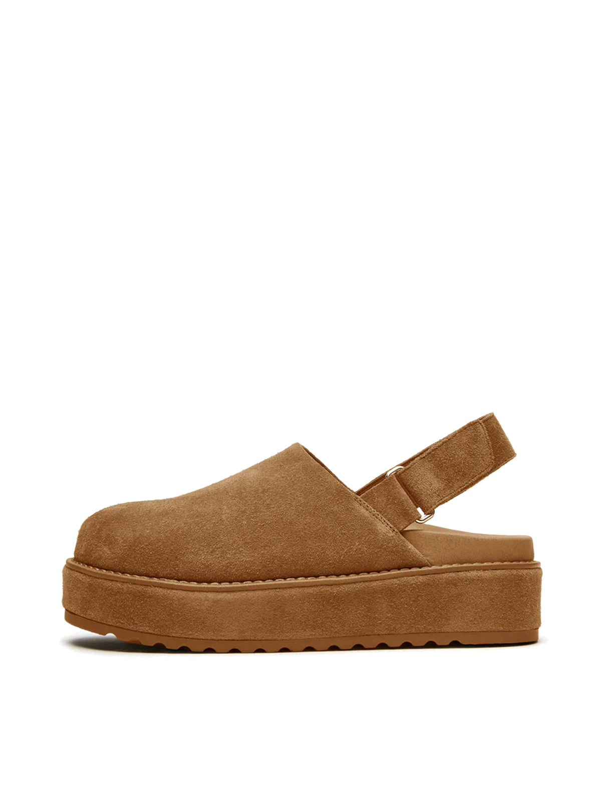 Cognac Faux Suede Round-Toe Slingback Platform Shoes