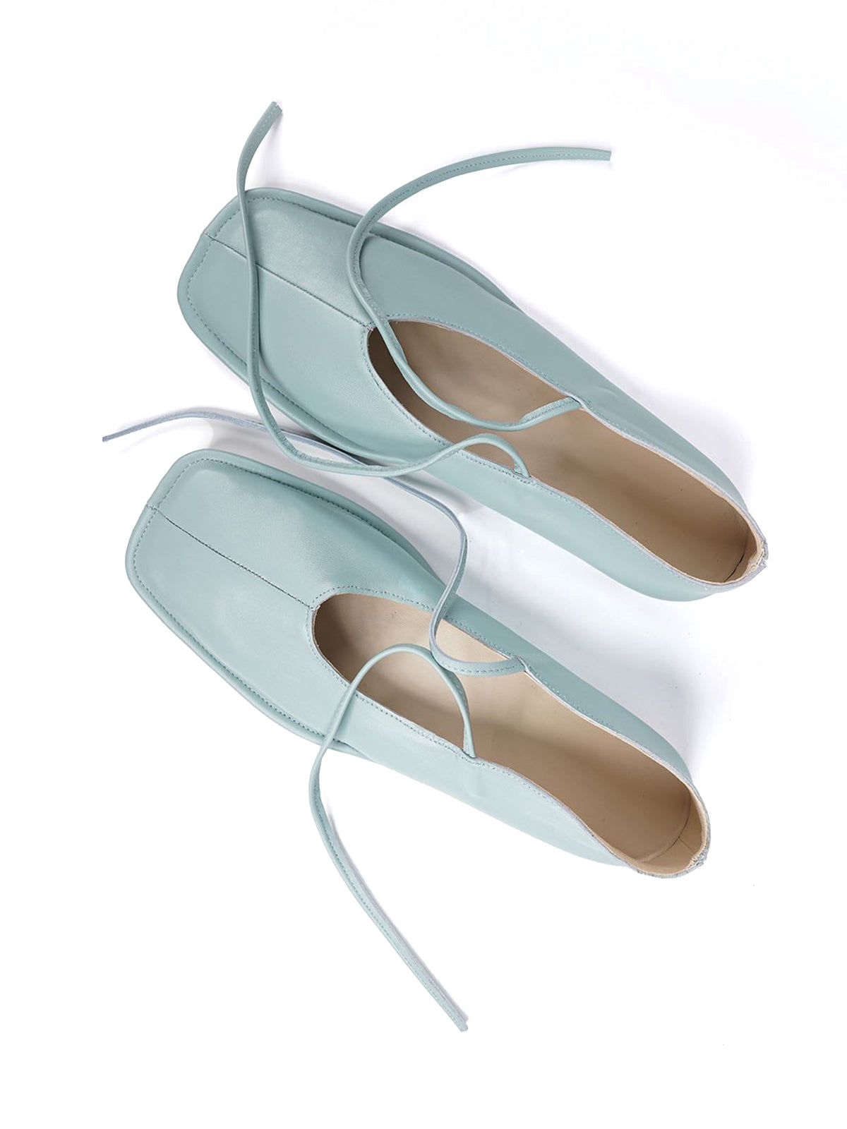 Sky Blue Square-Toe Middle Strap Slip-On Chic Flats