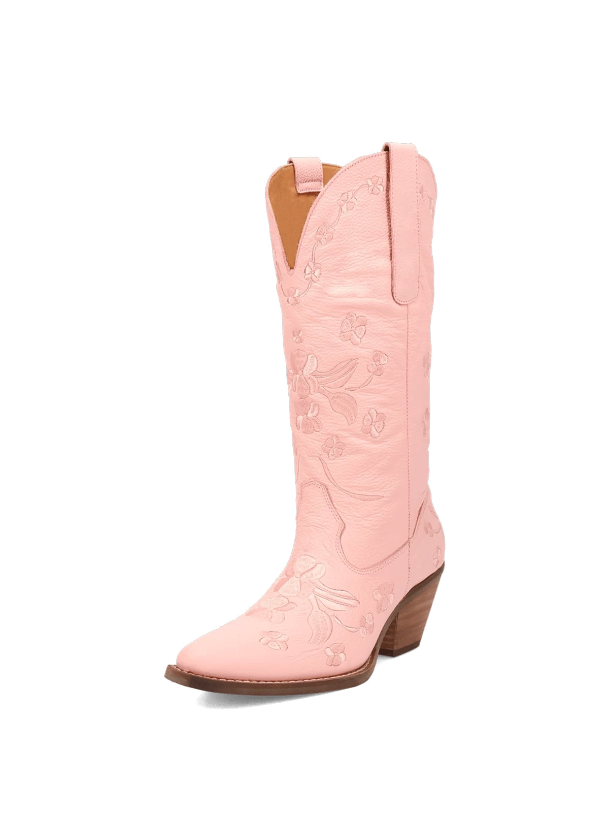 Flowers Embroidery Snip-Toe Mid Calf Cowgirl Boots - Pink
