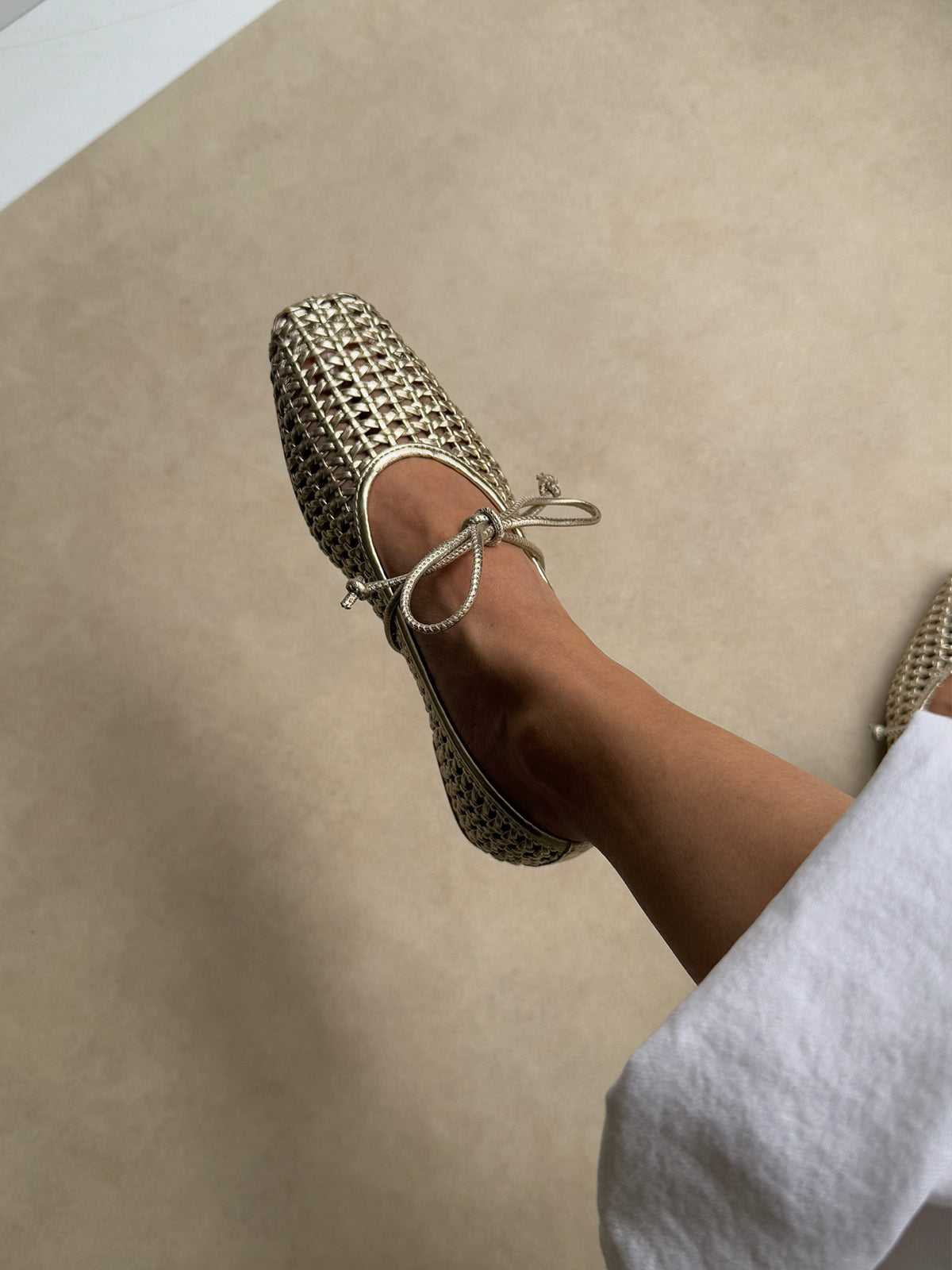 Metallic Silver Woven Vegan Leather Square-Toe Mary Jane Stylish Ballet Flats