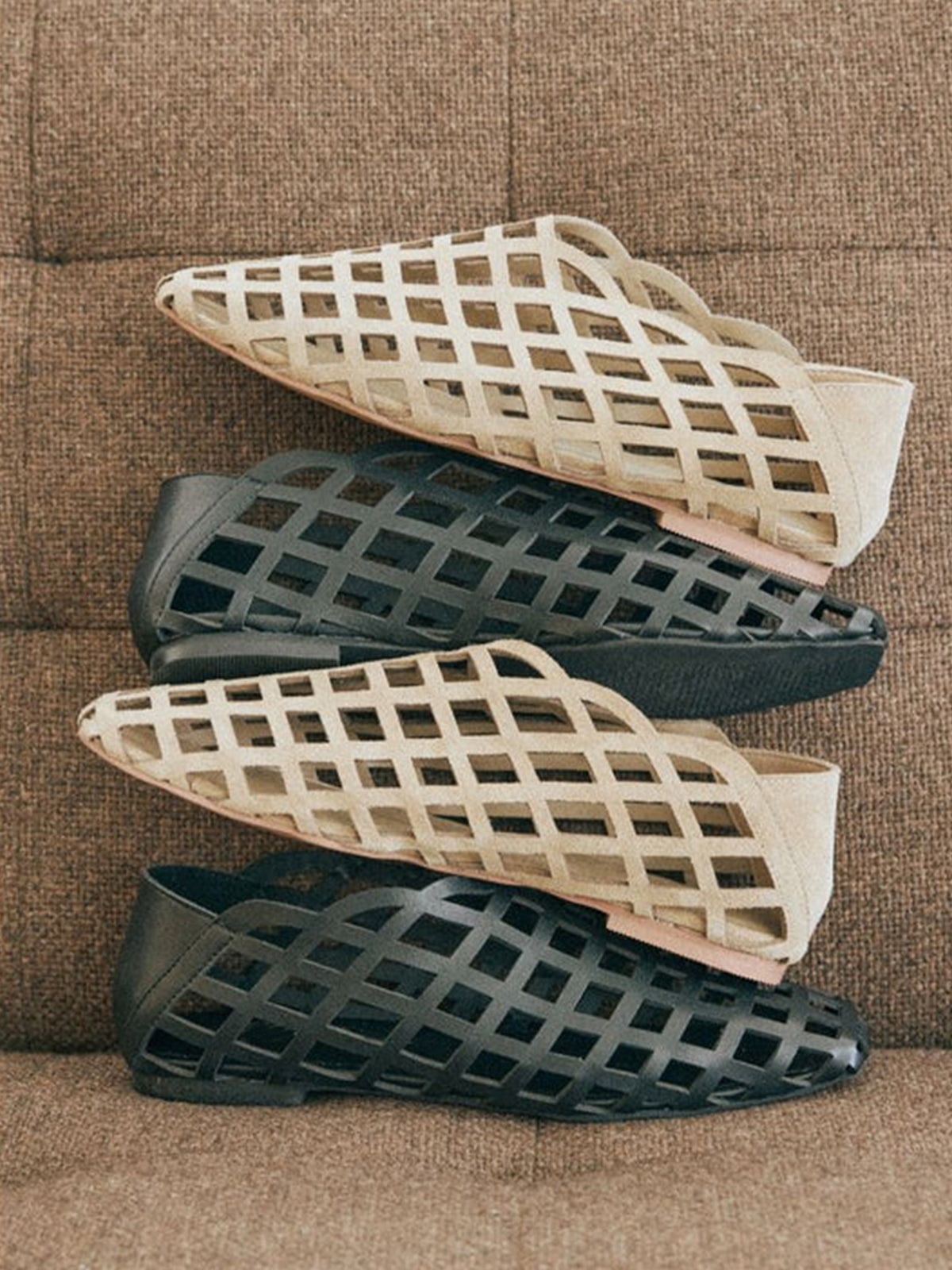 Nude Faux Suede Square-Toe Chic Cutout Simple Flats