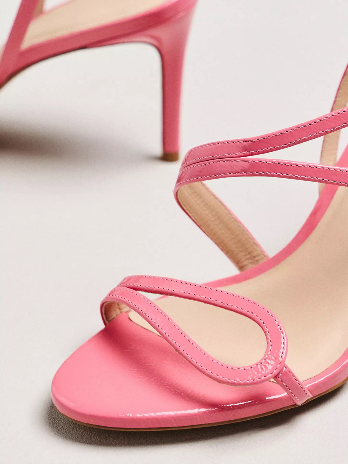 Patent Pink Peep Round-Toe Ankle Wrap High Heels