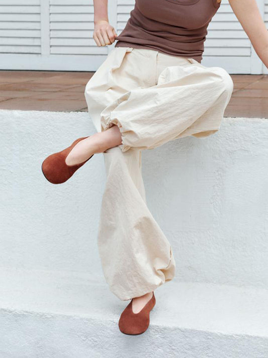 Dark Red Faux Suede Round-Toe Stylish Ballet Simple Flats