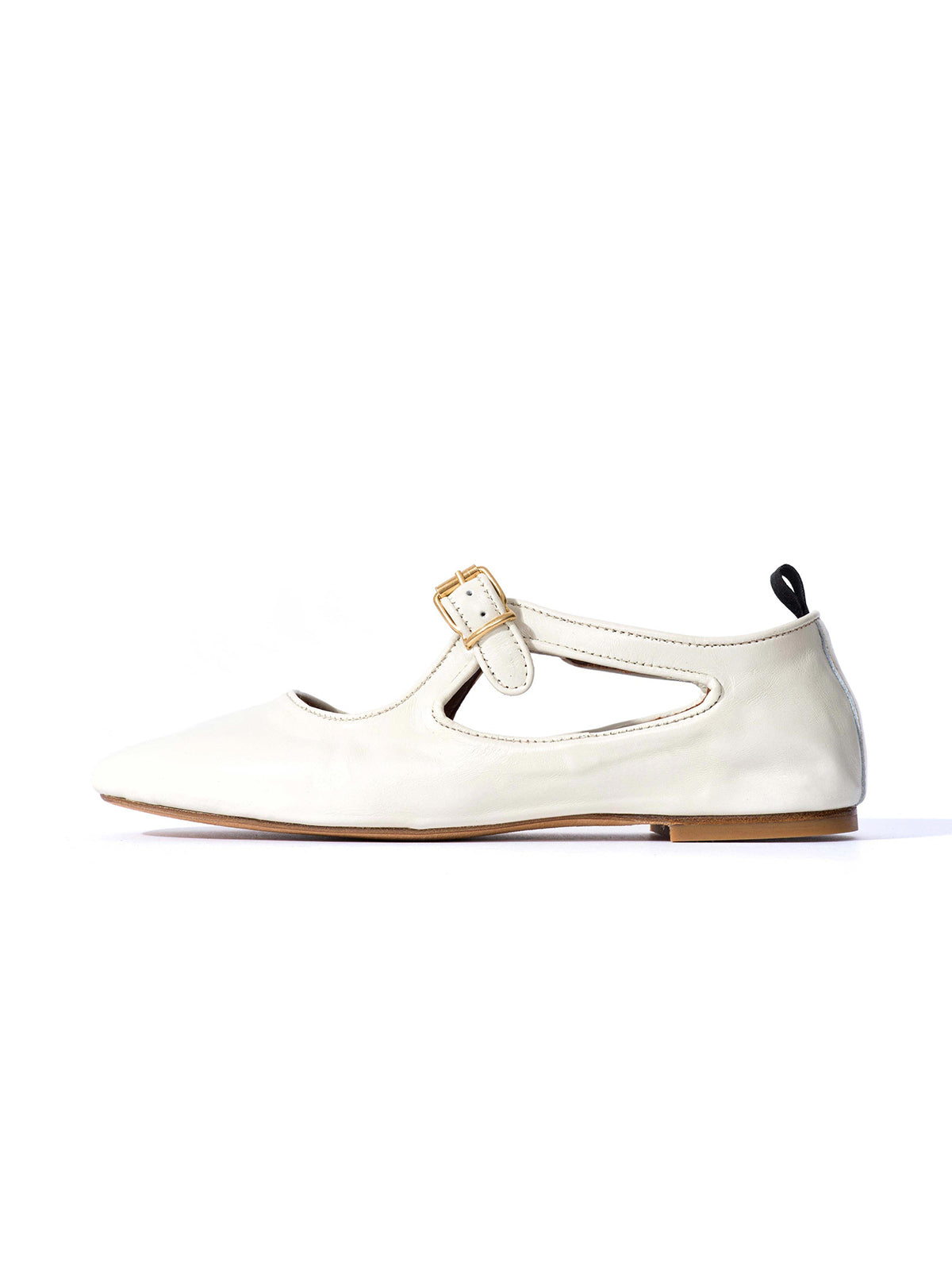 Square-Toe Buckle Strap Chic Flats - White