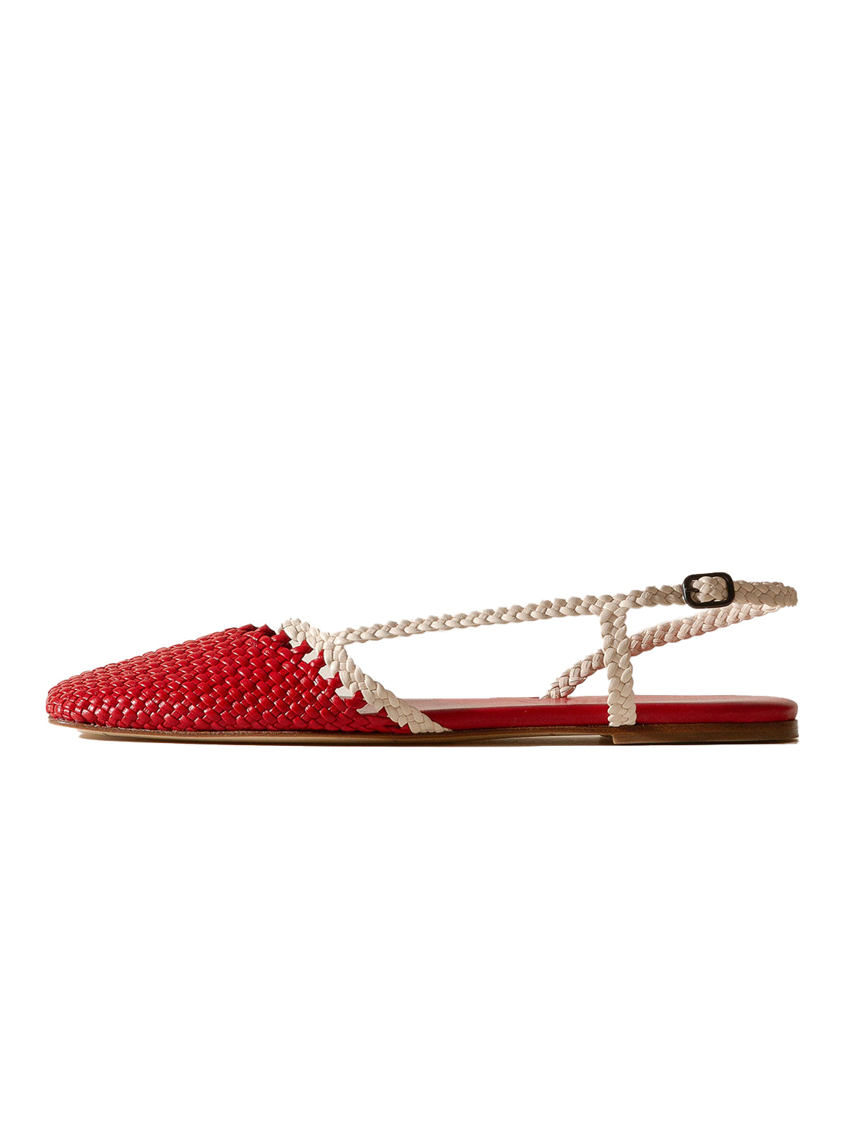 Red And Ivory Woven Vegan Leather Square-Toe Back Strap Sandals Flats