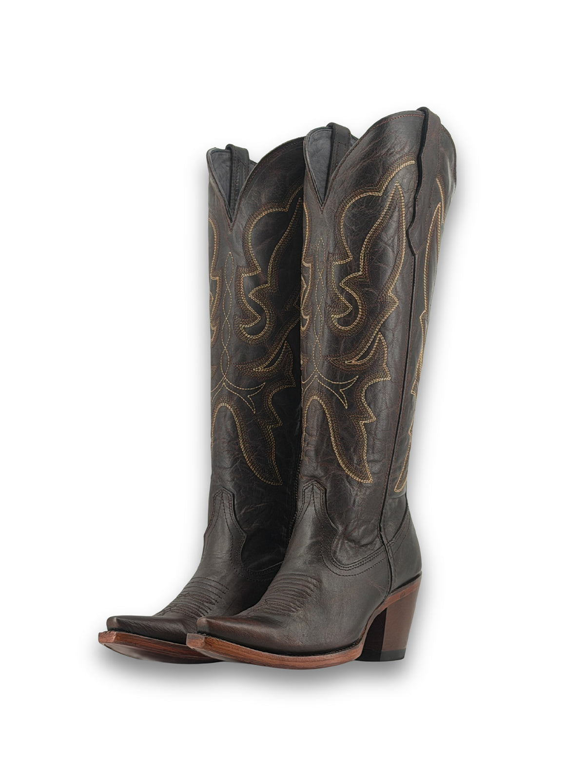 Western Snip-Toe Embroidery Half-Zip Knee High Chic Cowgirl Boots - Dark Brown