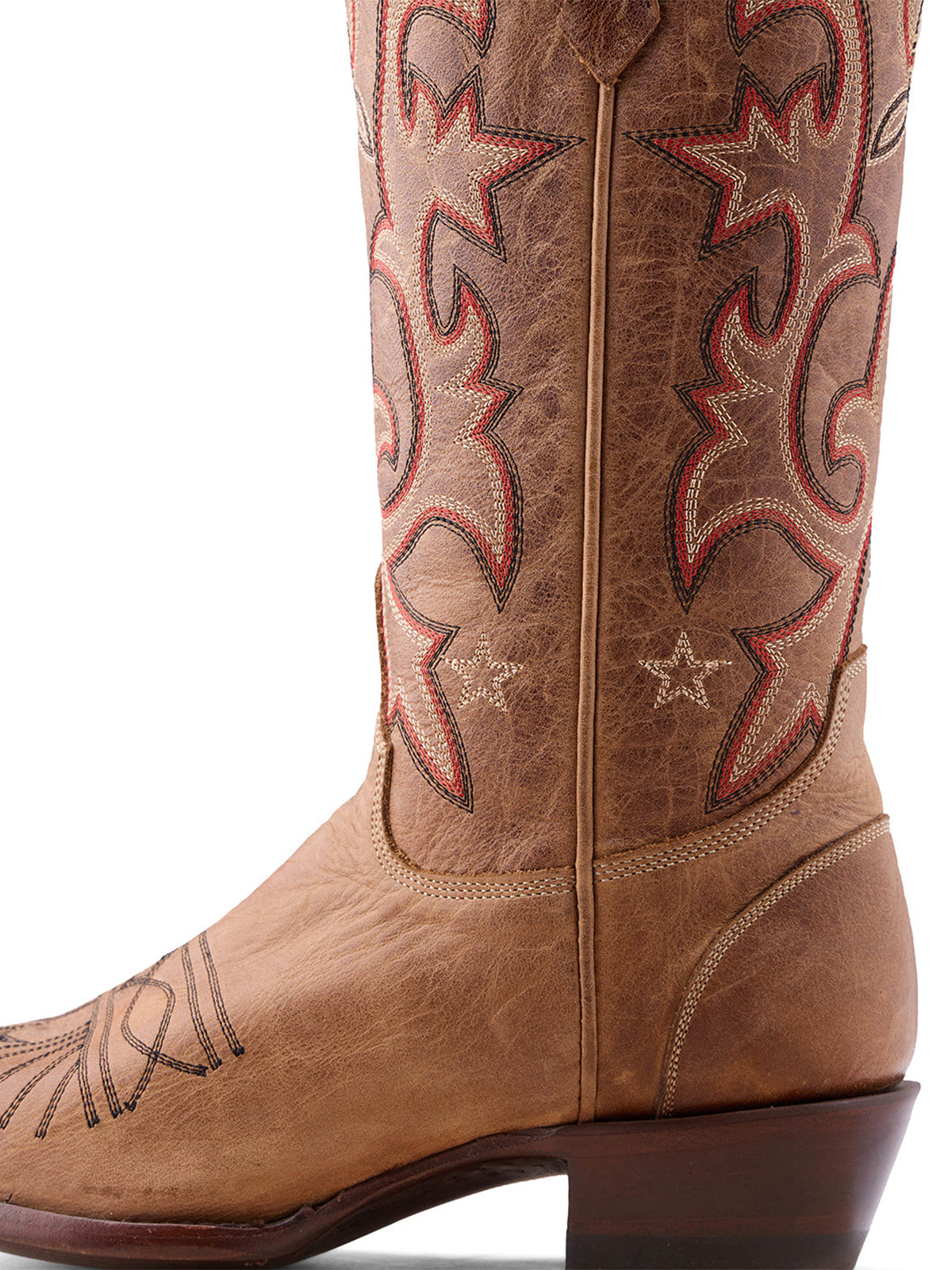 Cognac Snip-Toe Classic And Star Embroidery Half-Zip Mid Calf Cowgirl Boots