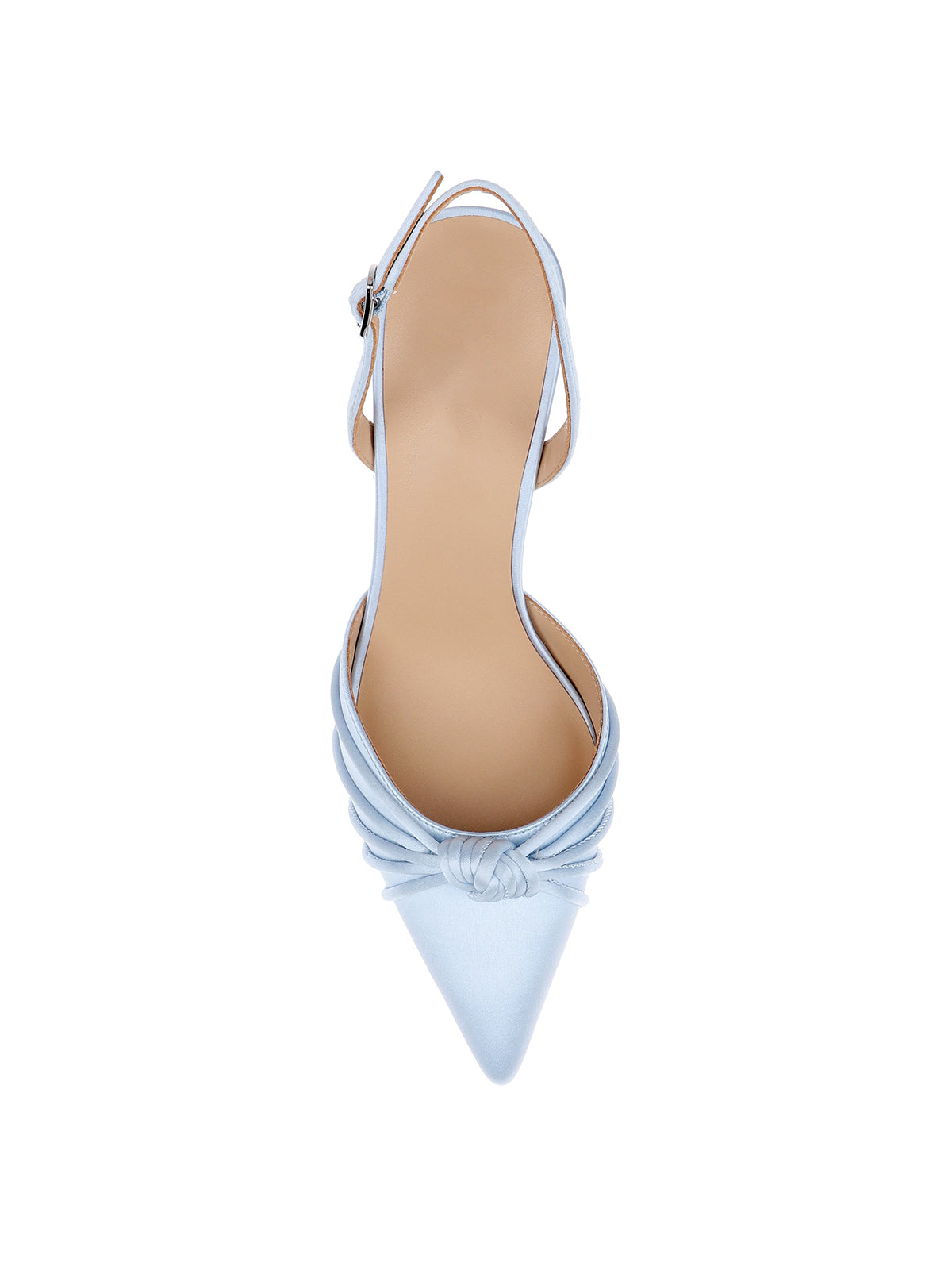 Blue Satin Pointed-Toe Front Knot And Slingback High Heels