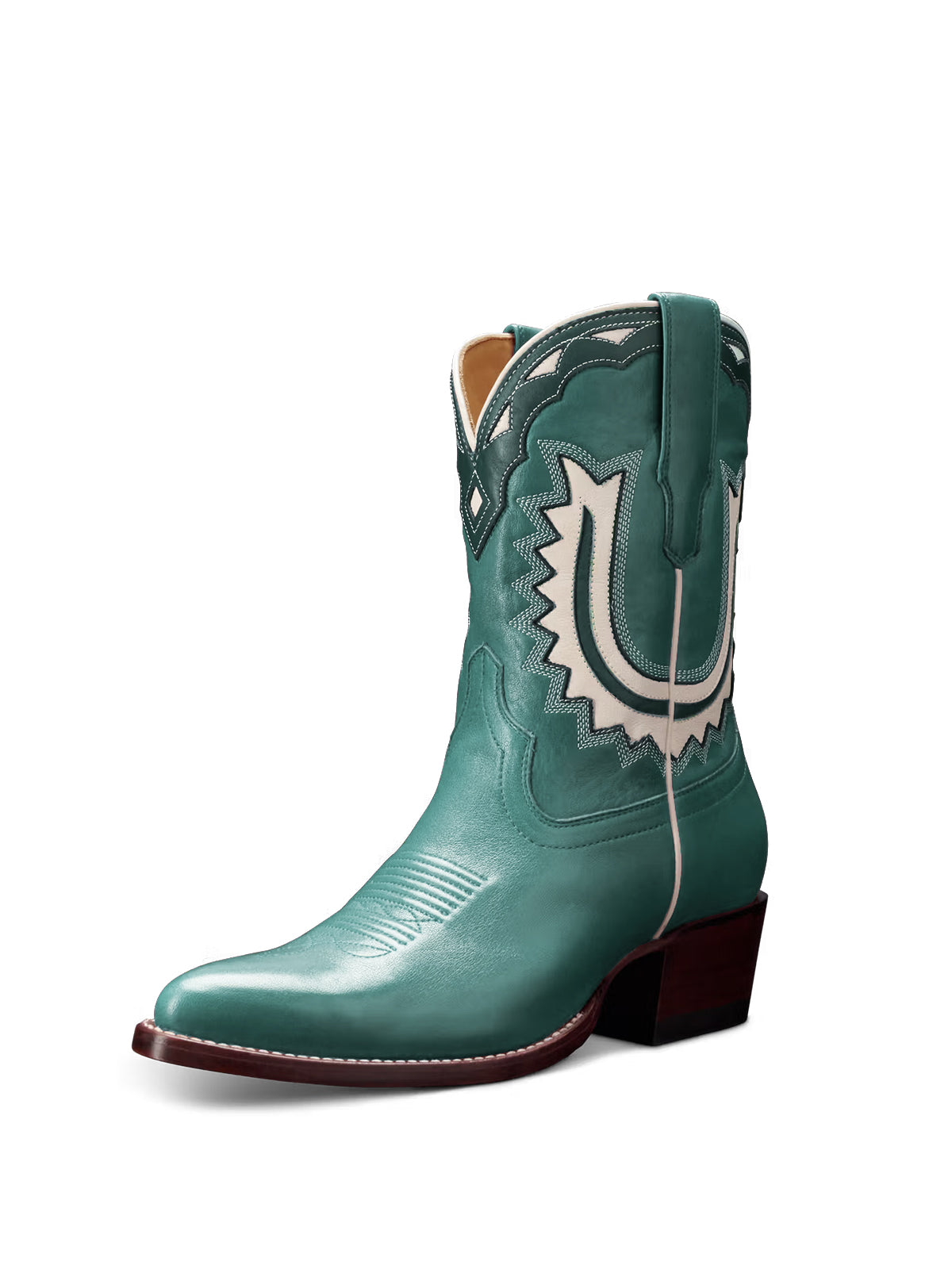 Turquoise Almond-Toe Horseshoe Inlay Cowgirl Ankle Boots
