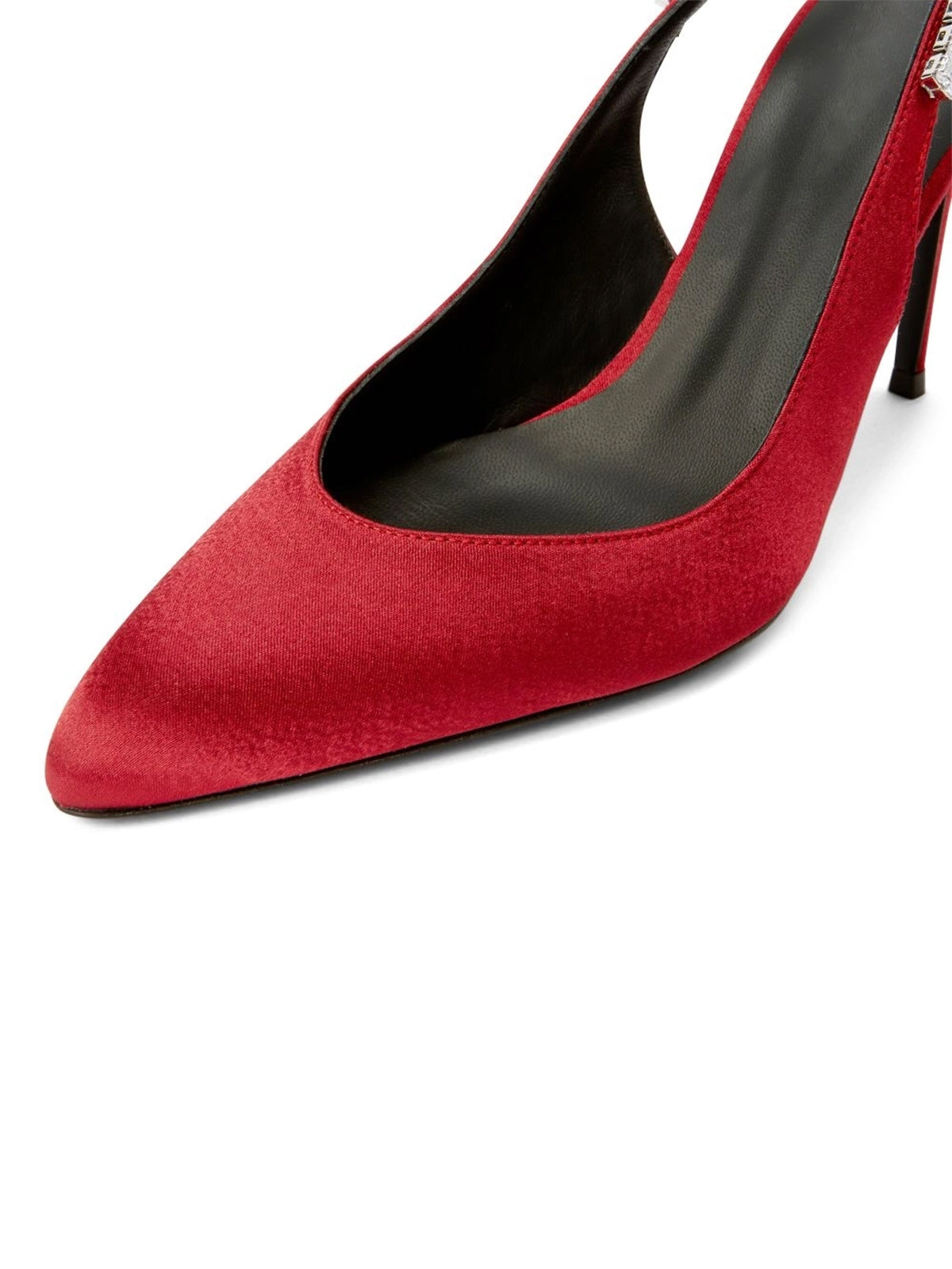 Red Satin Pointed-Toe Slingback With Rhinestones High Heels Pumps