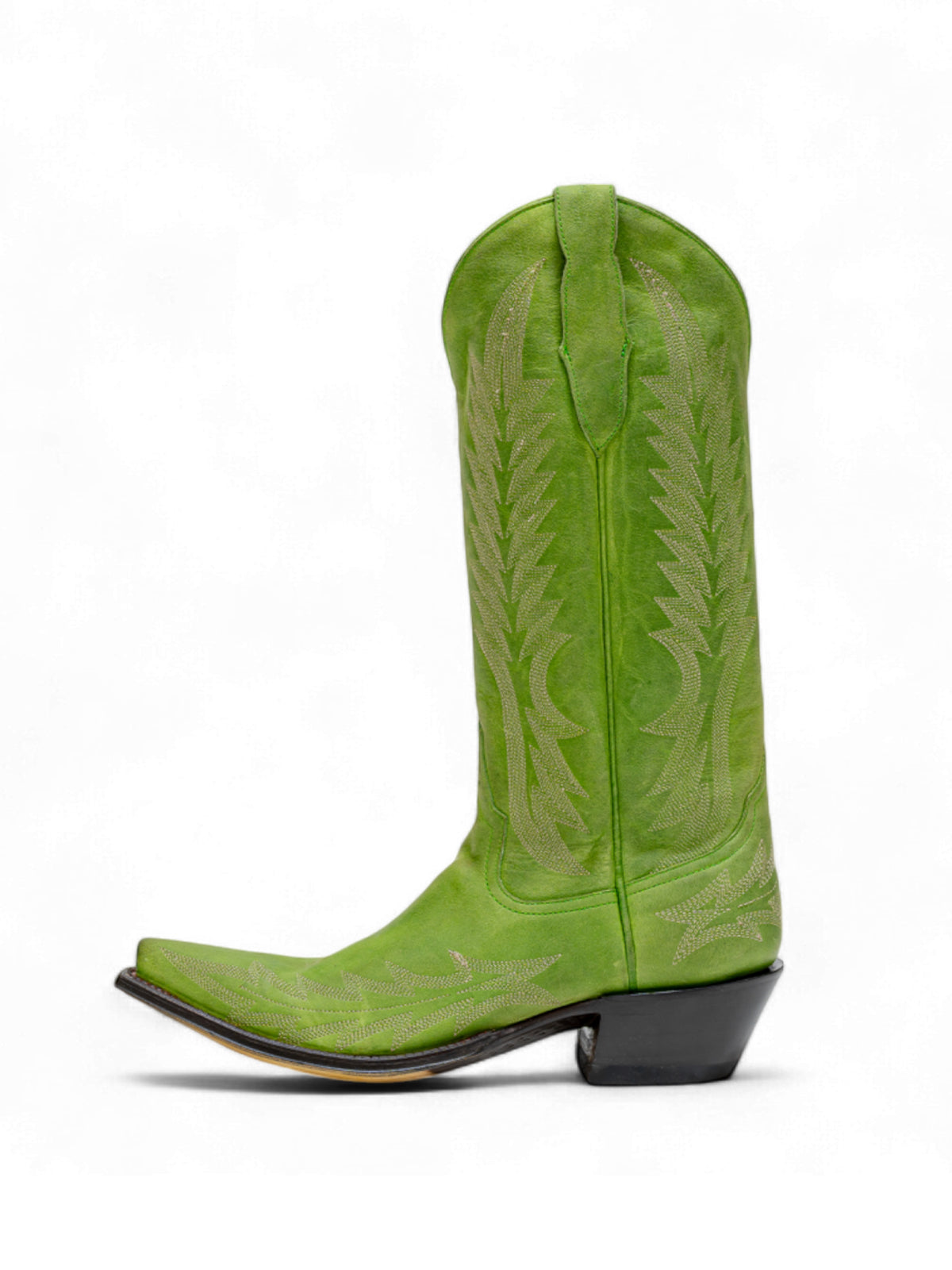 Green Snip-Toe Wide Calf Embroidery Knee High Cowgirl Boots