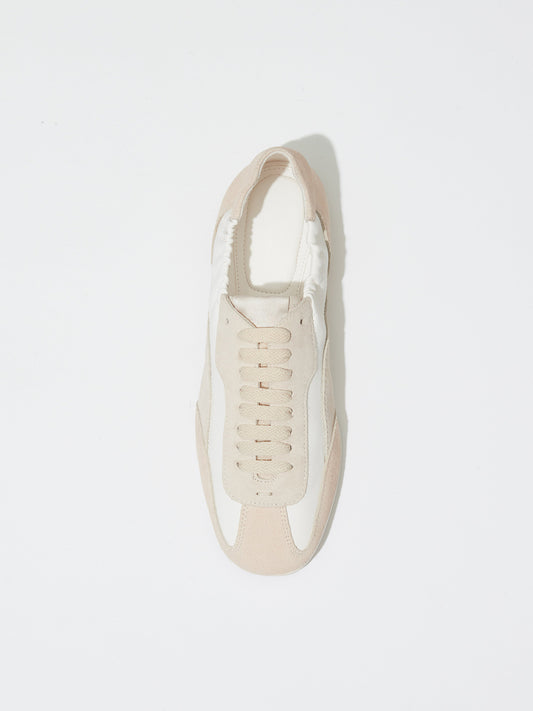Cream Round-Toe Lace-Up Classic Sneakers Flats