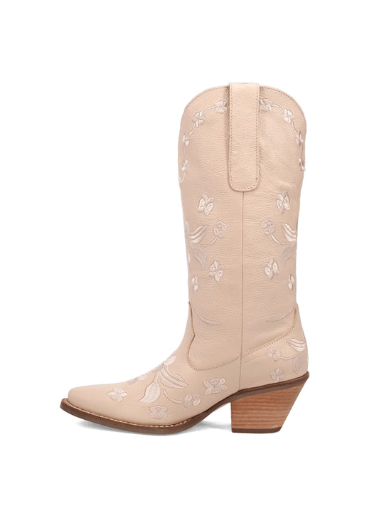 Flowers Embroidery Snip-Toe Mid Calf Cowgirl Boots - Sand