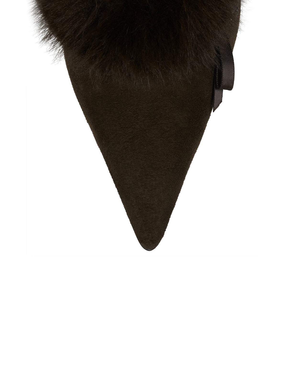 Brown Faux Suede Pointed-Toe Plush Detail Backless High Heels