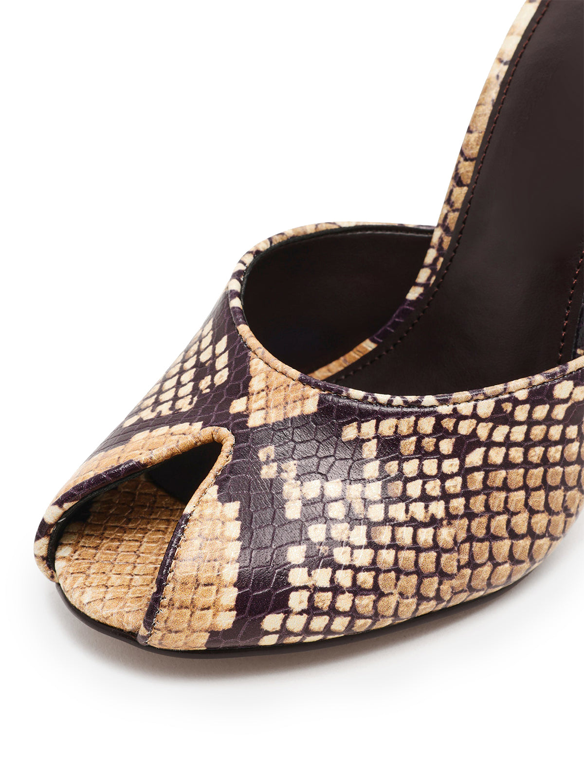 Snakeskin Print Peep Round-Toe Slip-On Backless Mules High Heels