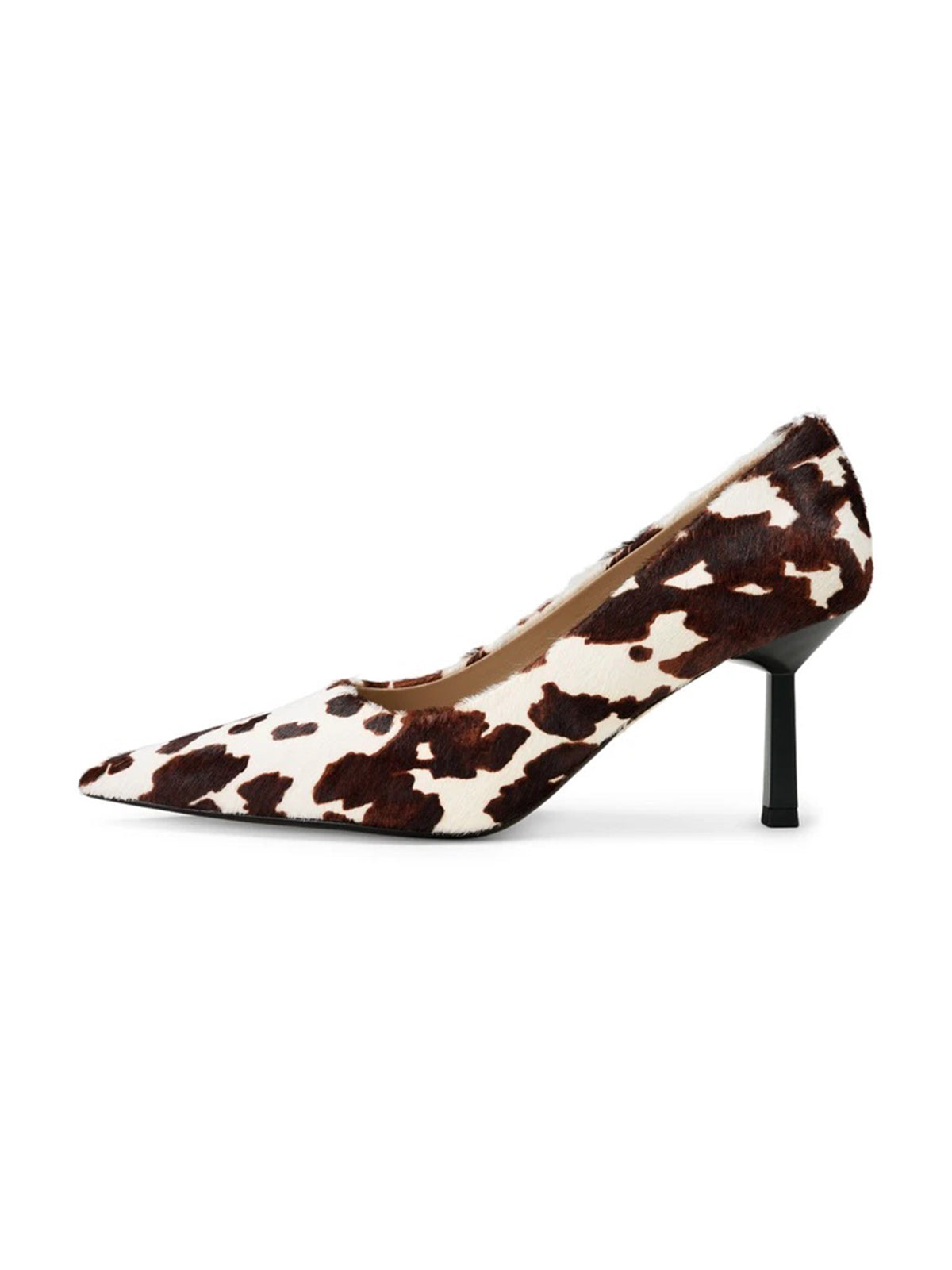 Cow Print Pony Hair Vegan Leather Pointed-Toe Slip-On Chic Kitten Heels