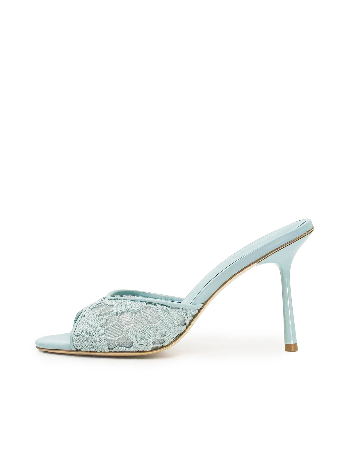 Blue Lace Mesh Round-Toe Slip-On High Heels