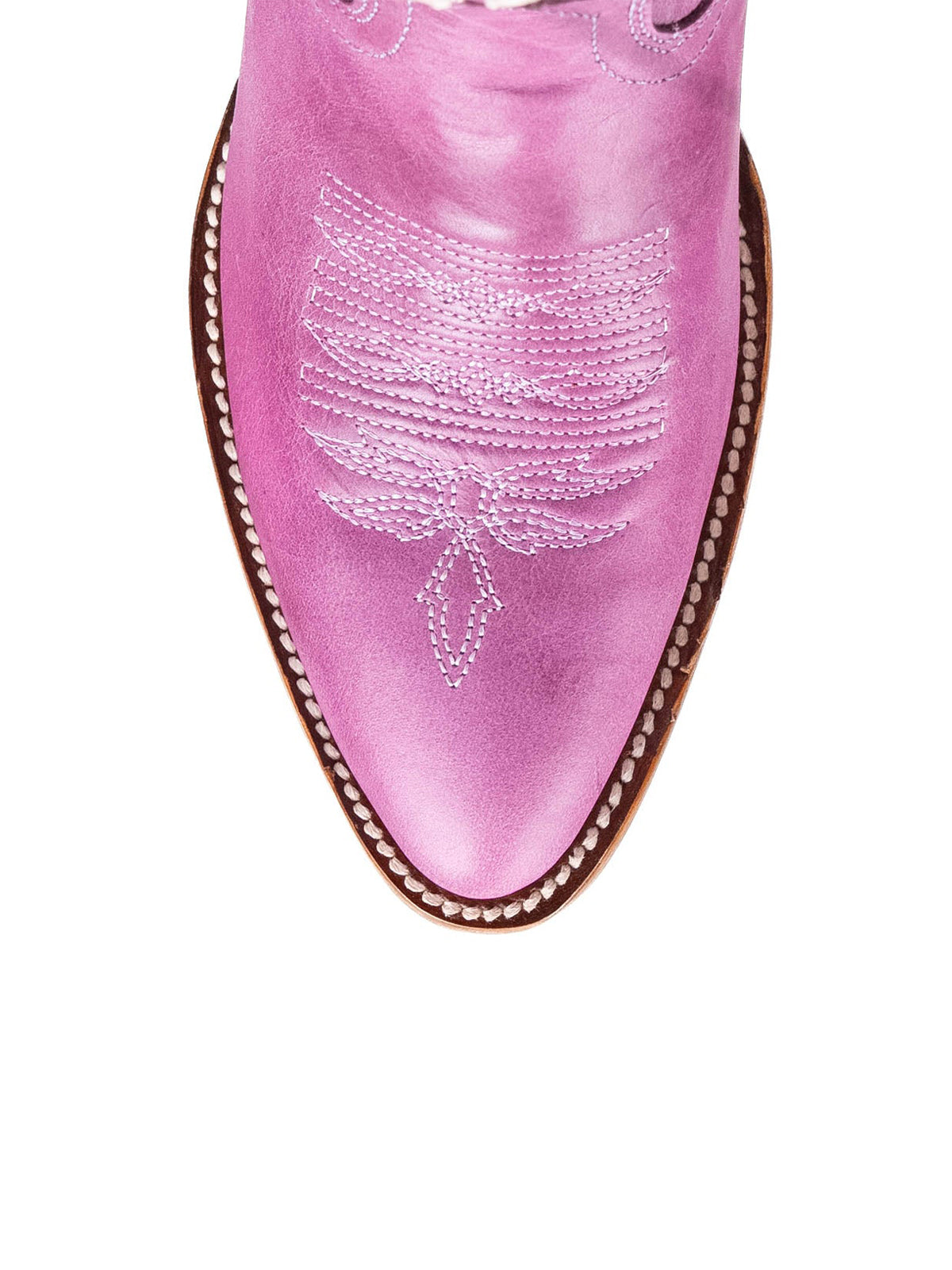 Lilac Almond-Toe Embroidery With Studs Half-Zip Mid Calf Cowgirl Boots