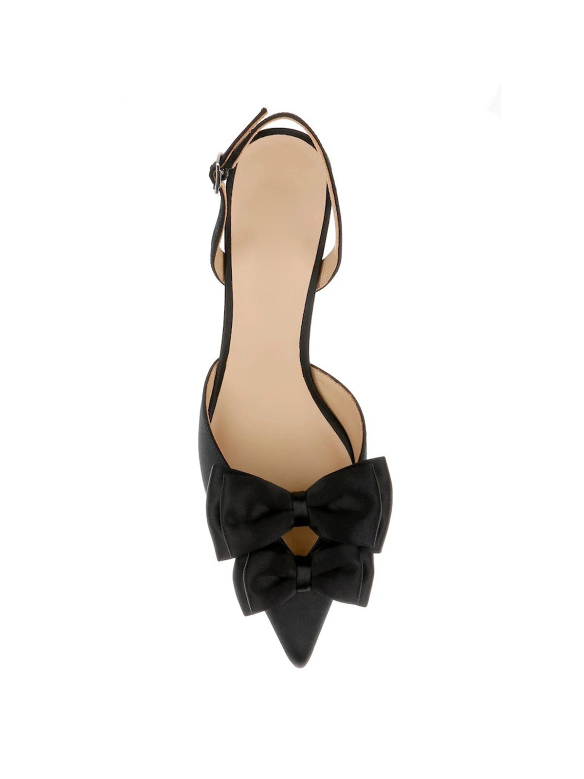 Black Satin Pointed-Toe Front Double Bows Slingback High Heels