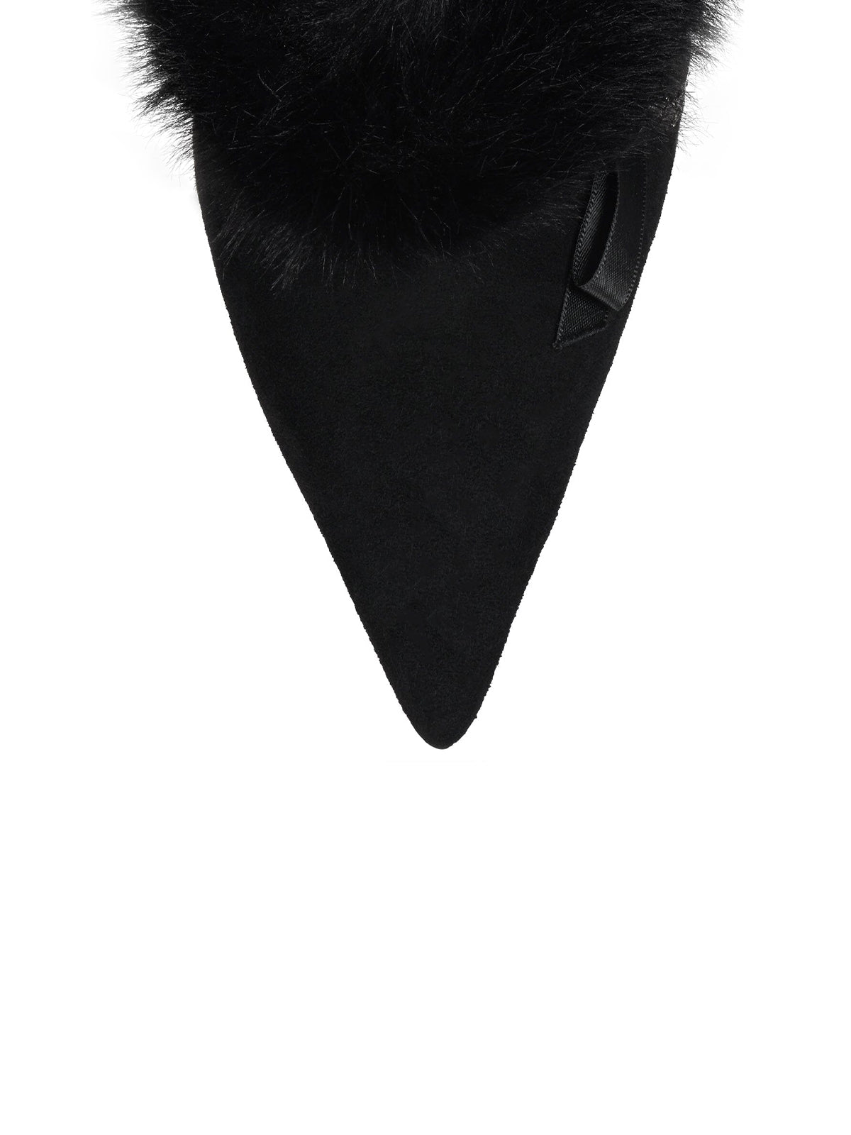 Black Faux Suede Pointed-Toe Plush Detail Backless High Heels