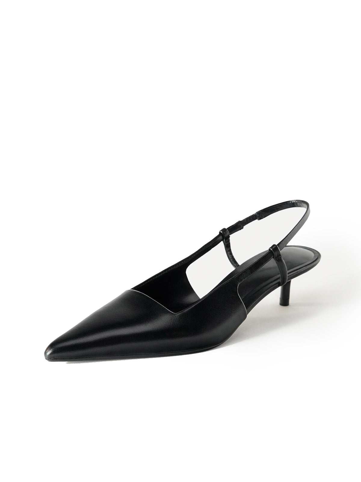 Black Pointed-Toe Back Strap With Elastic Piece Kitten Heels