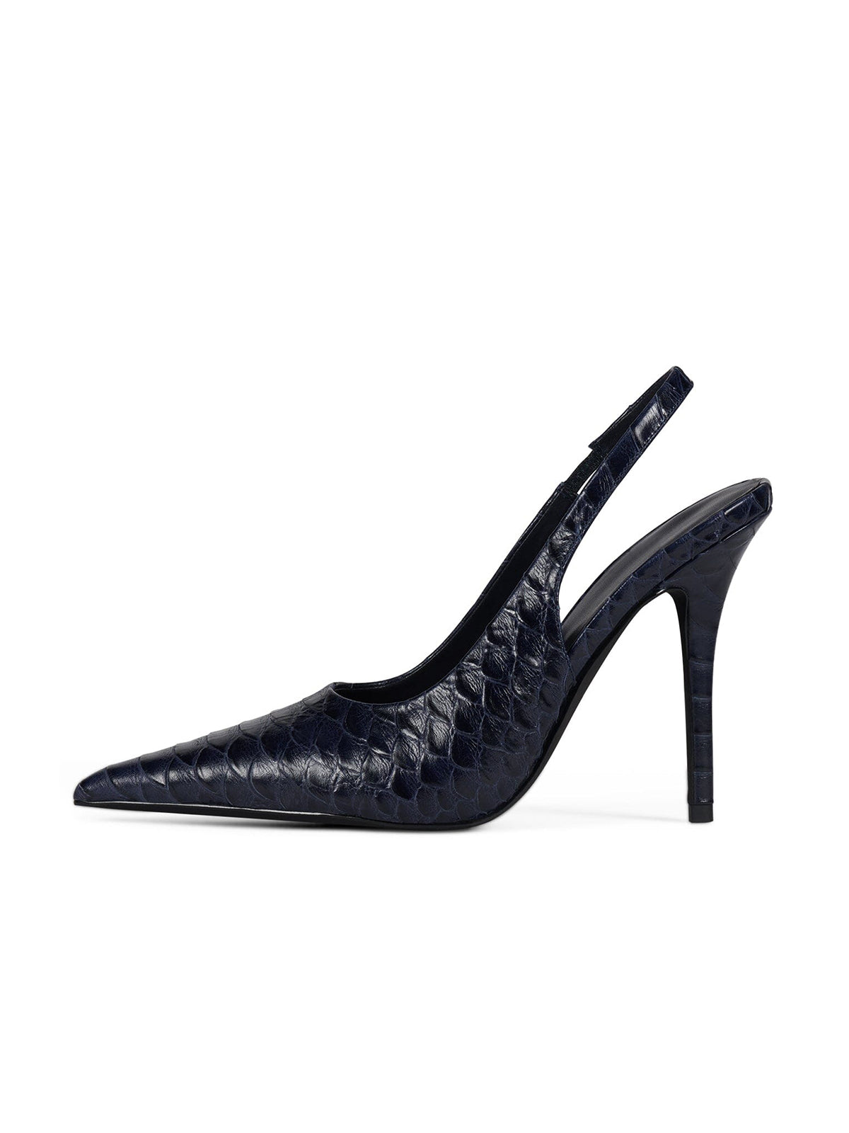 Navy Snakeskin Print Pointed-Toe Slip-On Slingback Chic High Heels