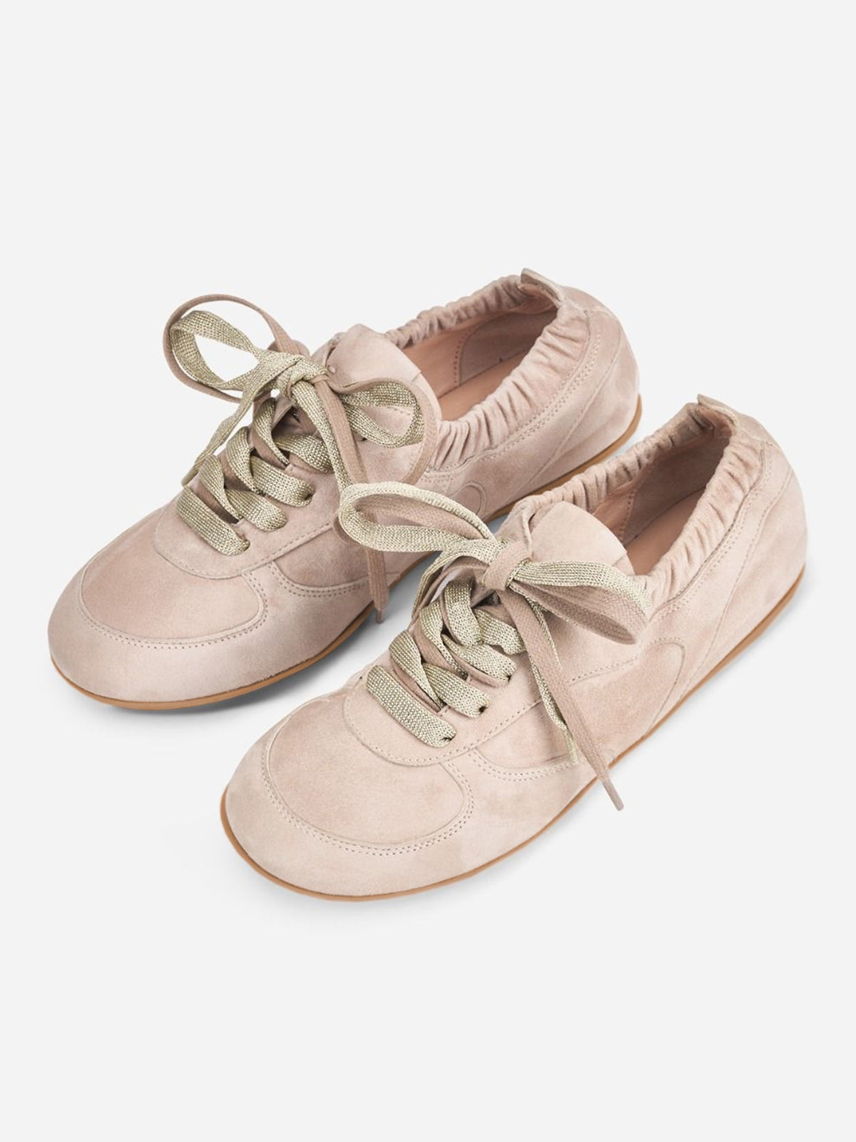 Pink Cow Suede Round-Toe Lace-Up Chic Flats Sneakers