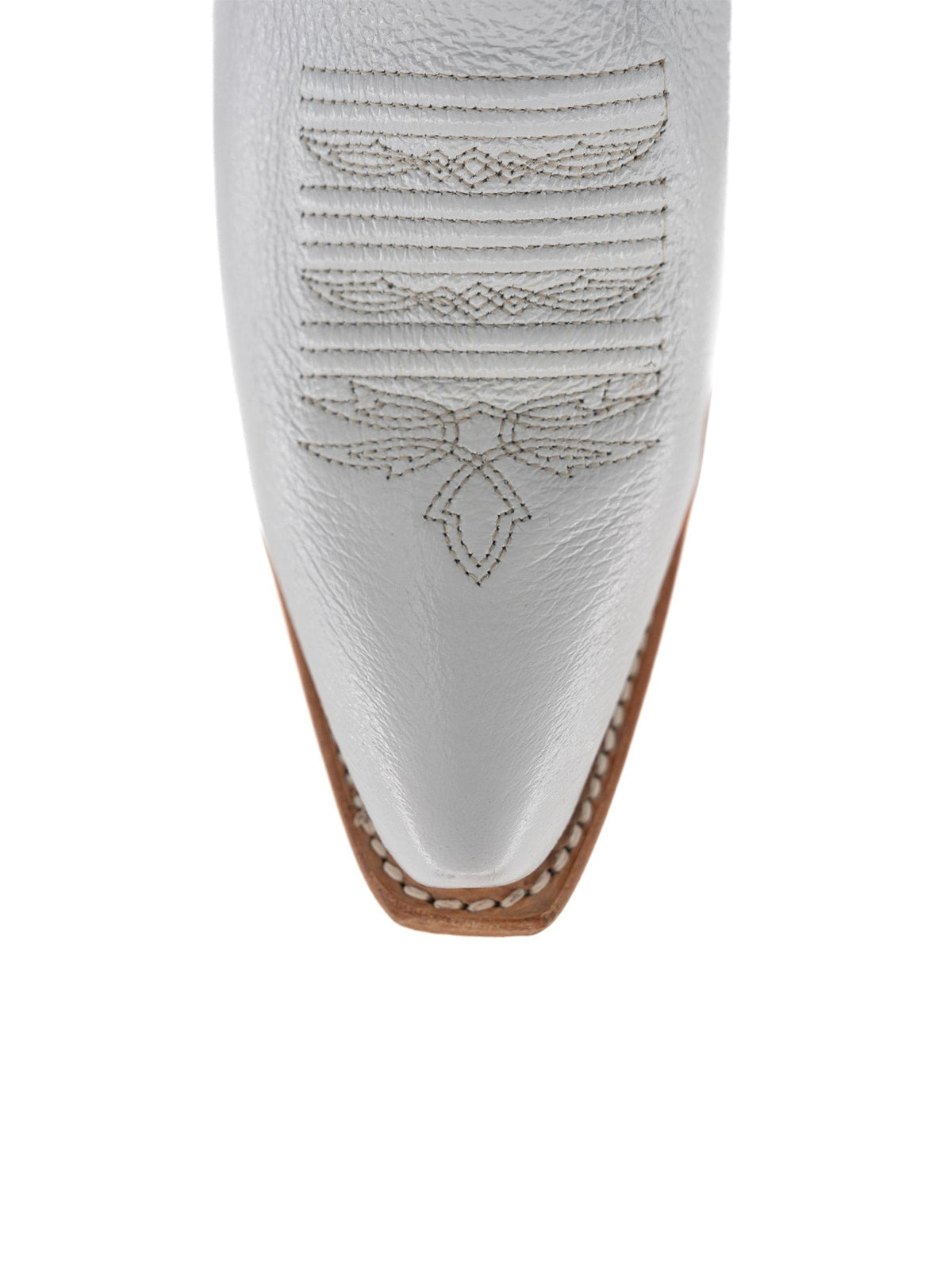 Western Snip-Toe Embroidery Half-Zip Mid Calf Cowgirl Boots - Ivory
