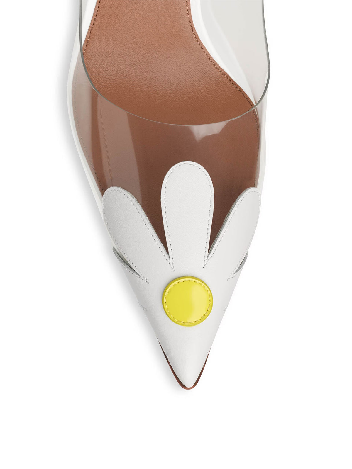 Patent White Flower And TPU Transparent Film Pointed-Toe Slip-On High Heels