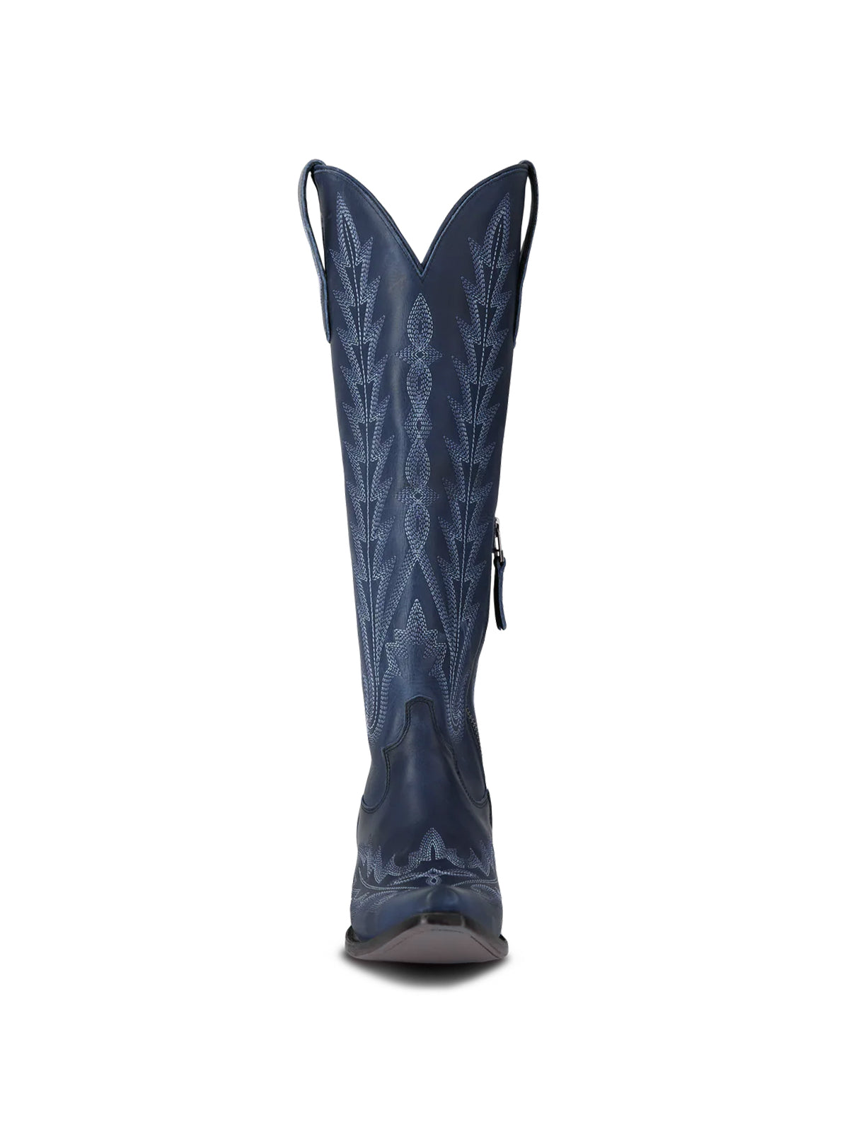 Snip-Toe Embroidery Half-Zip Back Lace-Up Knee High Cowgirl Boots - Navy