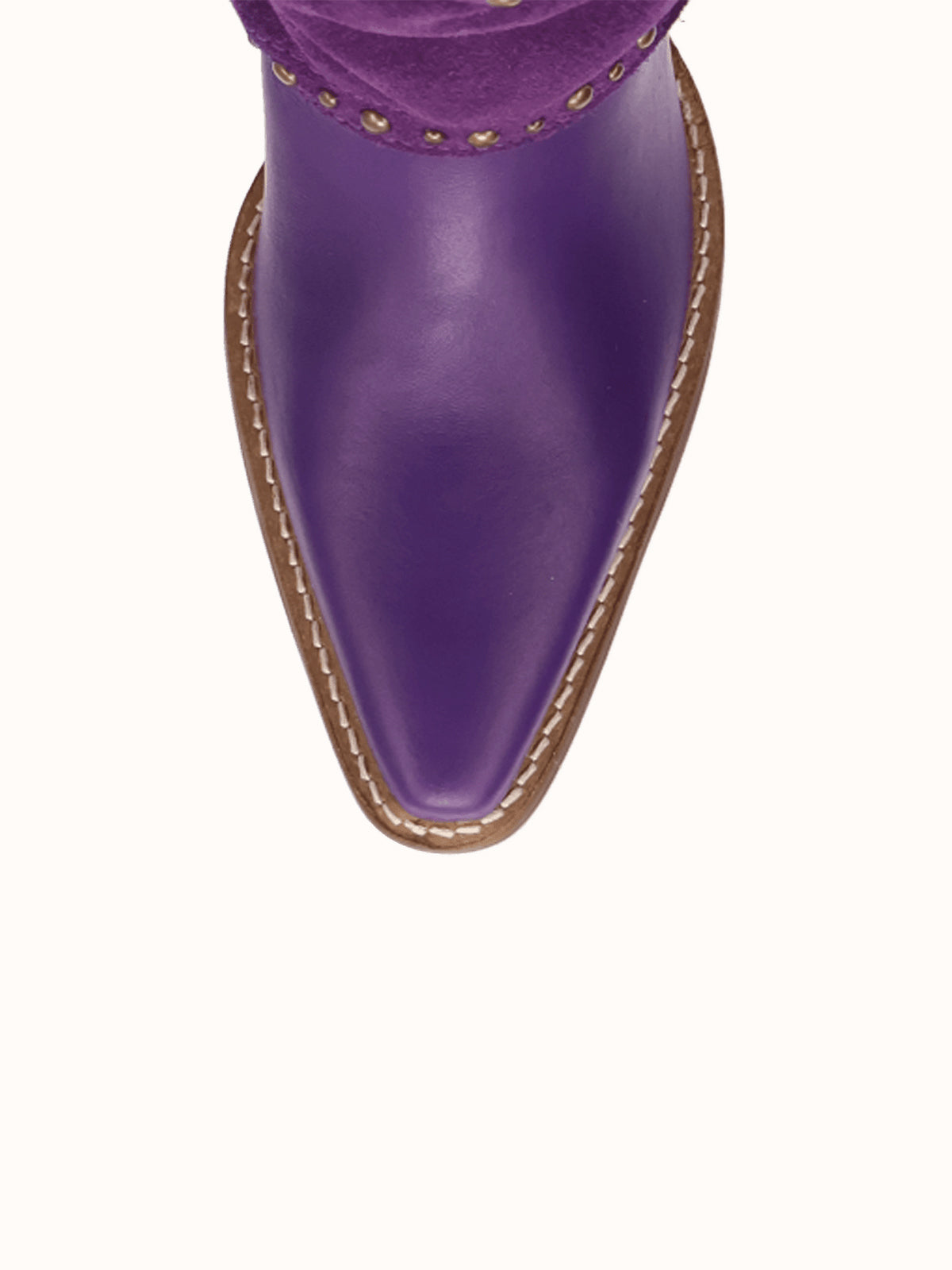 Purple Snip-Toe Faux Suede Fold-Over With Studs Wide Calf Knee High Cowgirl Boots