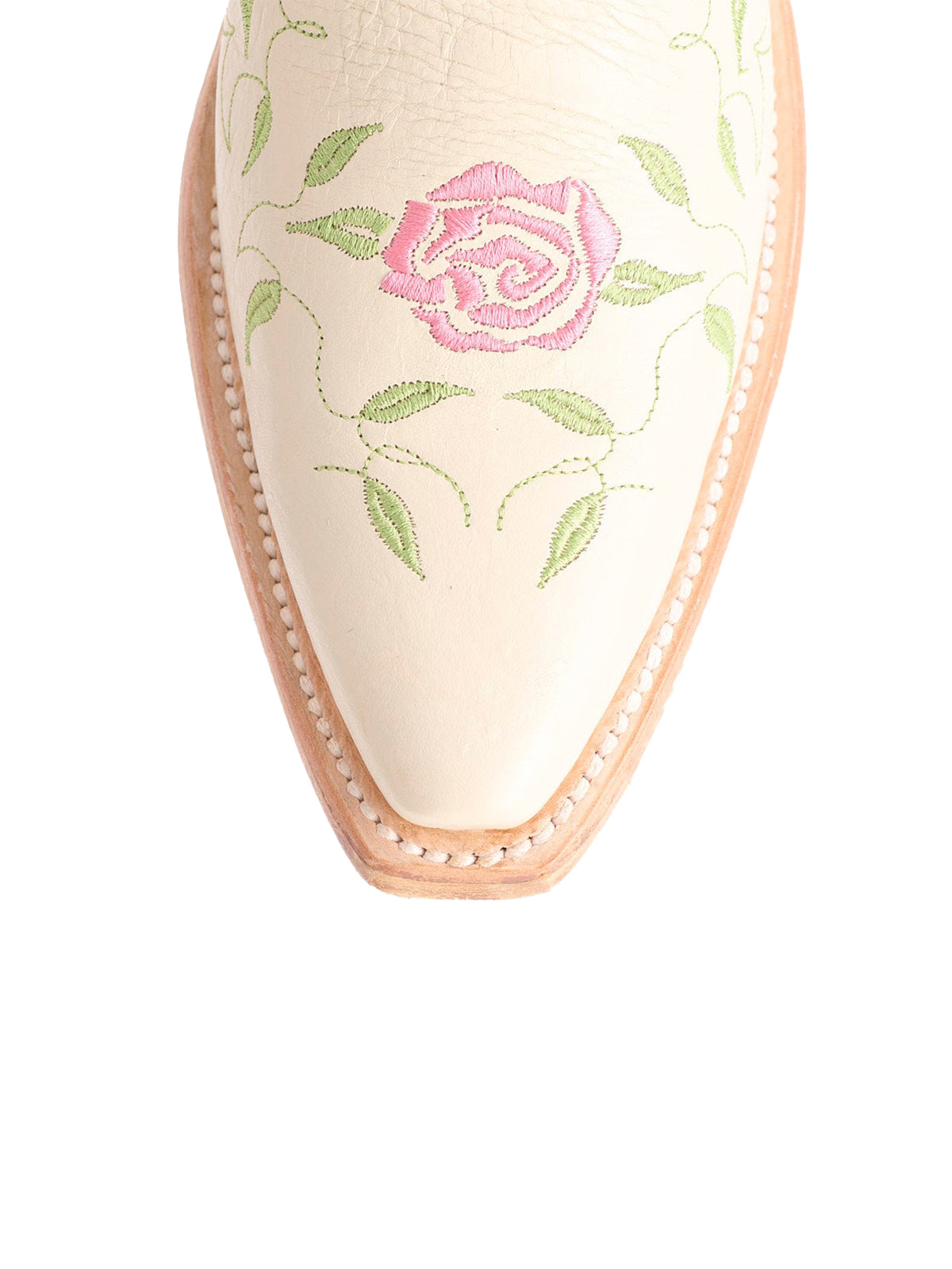 Cream Snip-Toe Rose Embroidery Mid Calf Cowgirl Boots